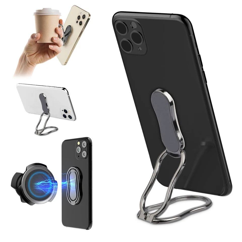 Angle. Home Collection - Magnetic Finger Grip Ring Phone Holder Stand, 3 In 1, 360 Degree - Black.