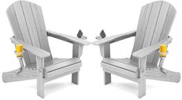 SERWALL - Adirondack Chairs Set of 2 with Cup Holders,Composite Adirondack Chairs,HDPE Outdoor Chairs - Sliver Grey