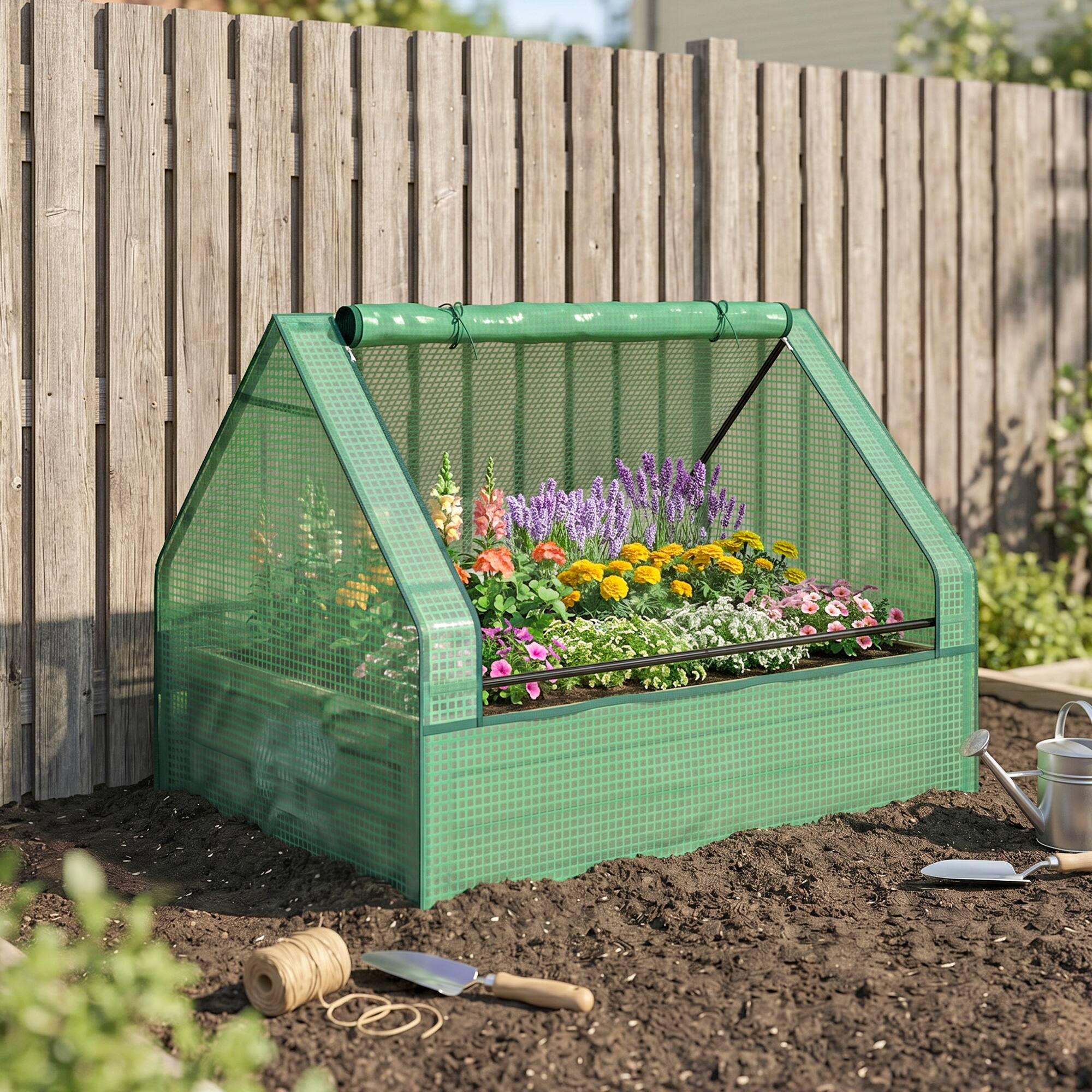 Outsunny Raised Garden Bed, Outdoor Metal Planter Box with Mini ...