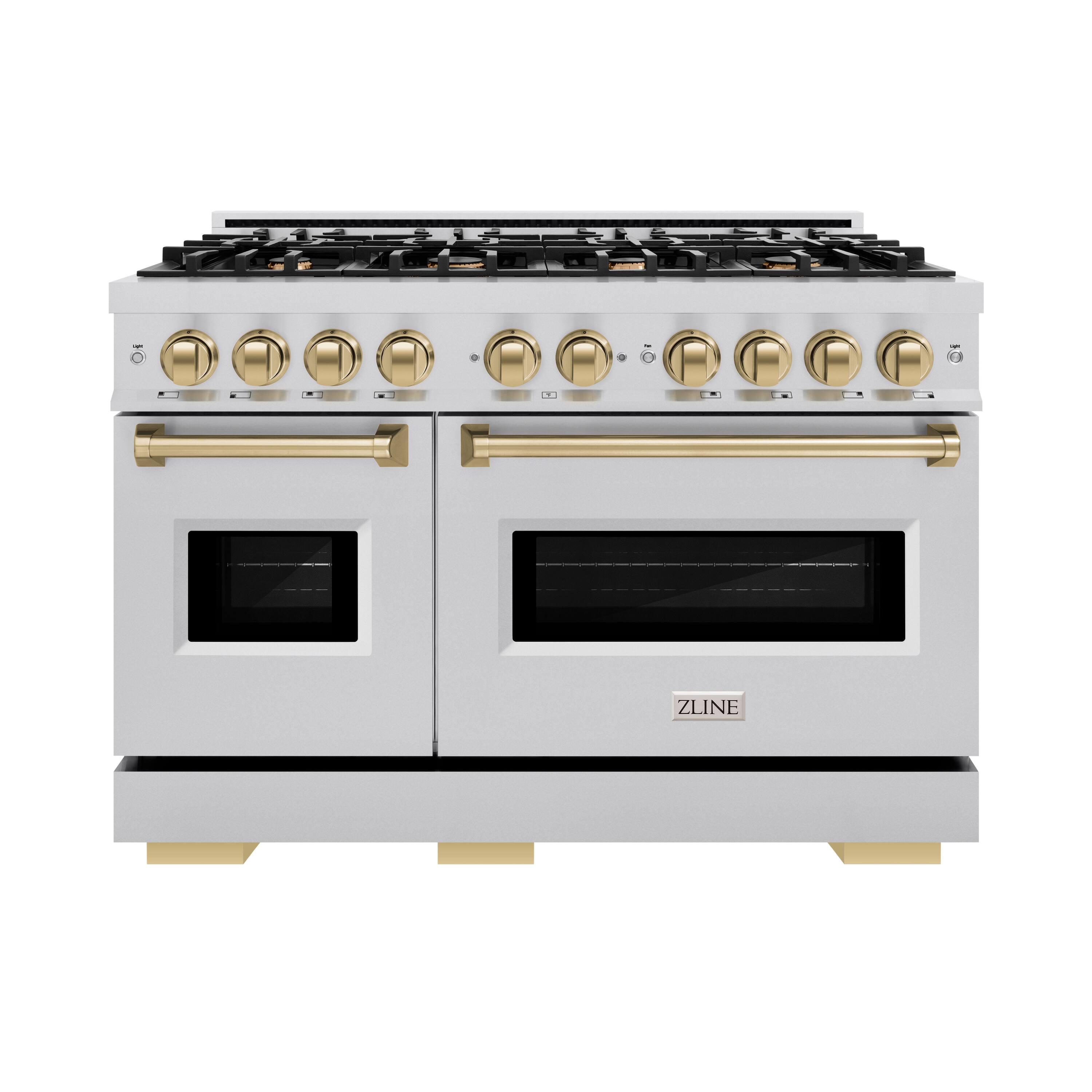 Front. ZLINE - Autograph Edition 48" Classic Gas Range w/ 8 Burners & Champagne Bronze Accents (CGRZ-48-CB) - Stainless Steel.