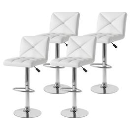 Gymax - 4 PCS Bar Stools PU Leather Swivel Bar Chairs Height Adjustable Upholstered Barstools - White
