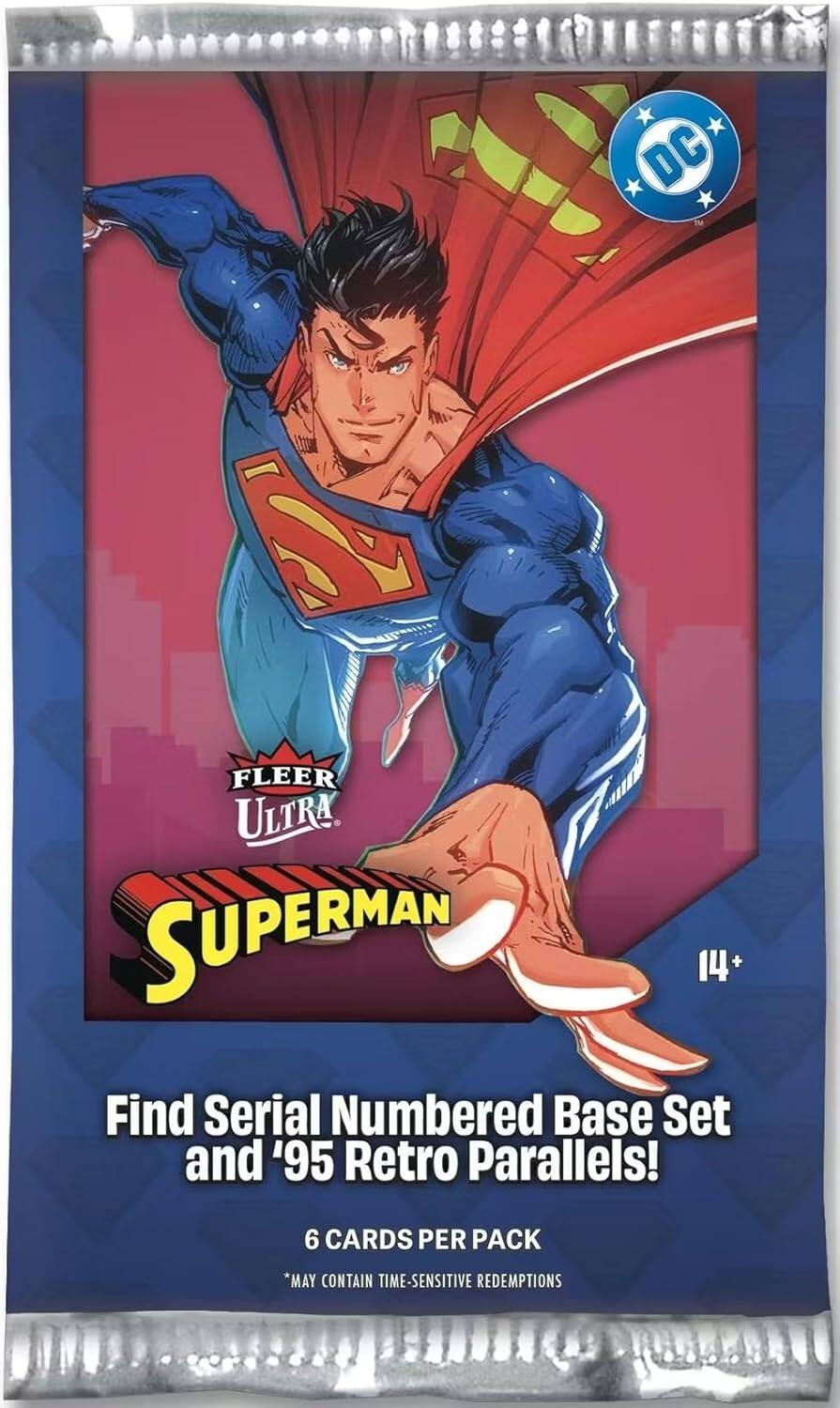 DC 1 FLEER ULTRA SUPERMAN 14+ Find Serial Numbered Base Set and '95 Retro Parallels! 6 CARDS PER PACK *MAY CONTAIN TIME-SENSITIVE REDEMPTIONS