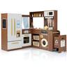 Costway - Corner Play Kitchen with Lights & Sounds Wooden Toy Kitchen Set Storage for Ages 3+ - Brown