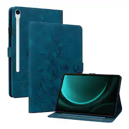 Dteck - Case for Samsung Galaxy Tab S10 FE & S10 Lite and S9 FE & S9,Embossed Pattern PU Leather Flip Card Holder Stand Cover - Darkblue