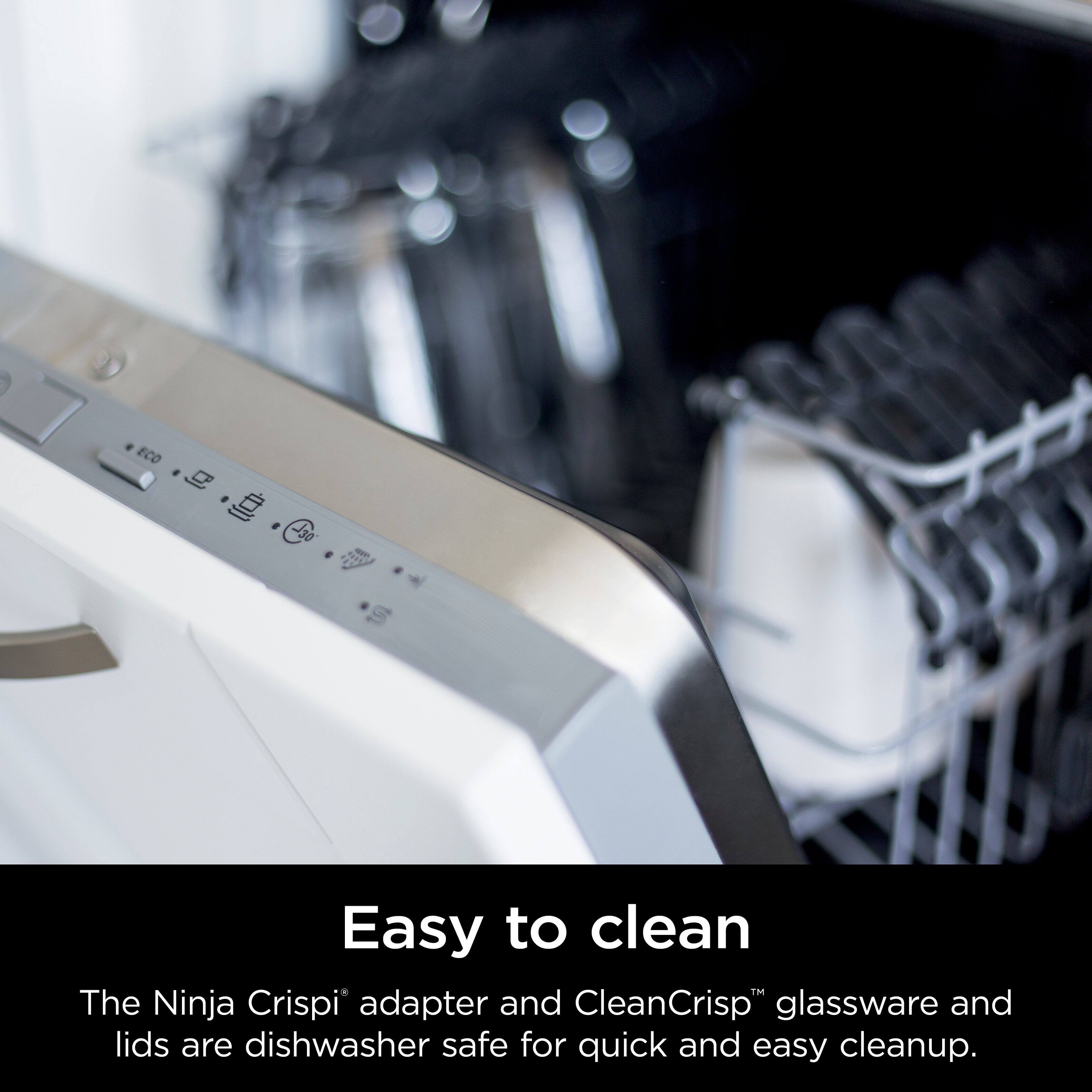 Easy to clean

The Ninja Crispi® adapter and CleanCrisp™ glassware and lids are dishwasher safe for quick and easy cleanup.