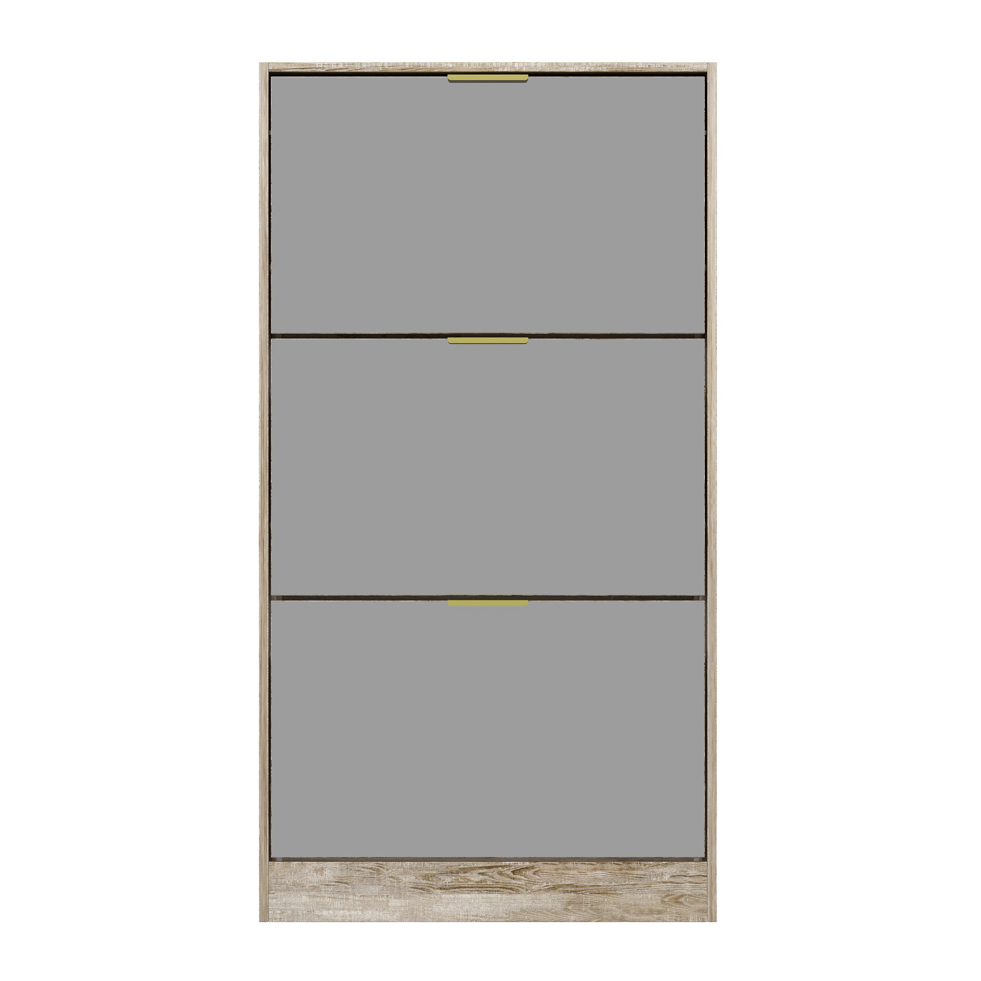 Front. Famapy - Famapy Space - Saving Shoe Storage with Metal Handles, Spacious Top & Mirror – Perfect for Tidy Entryways - Brown.