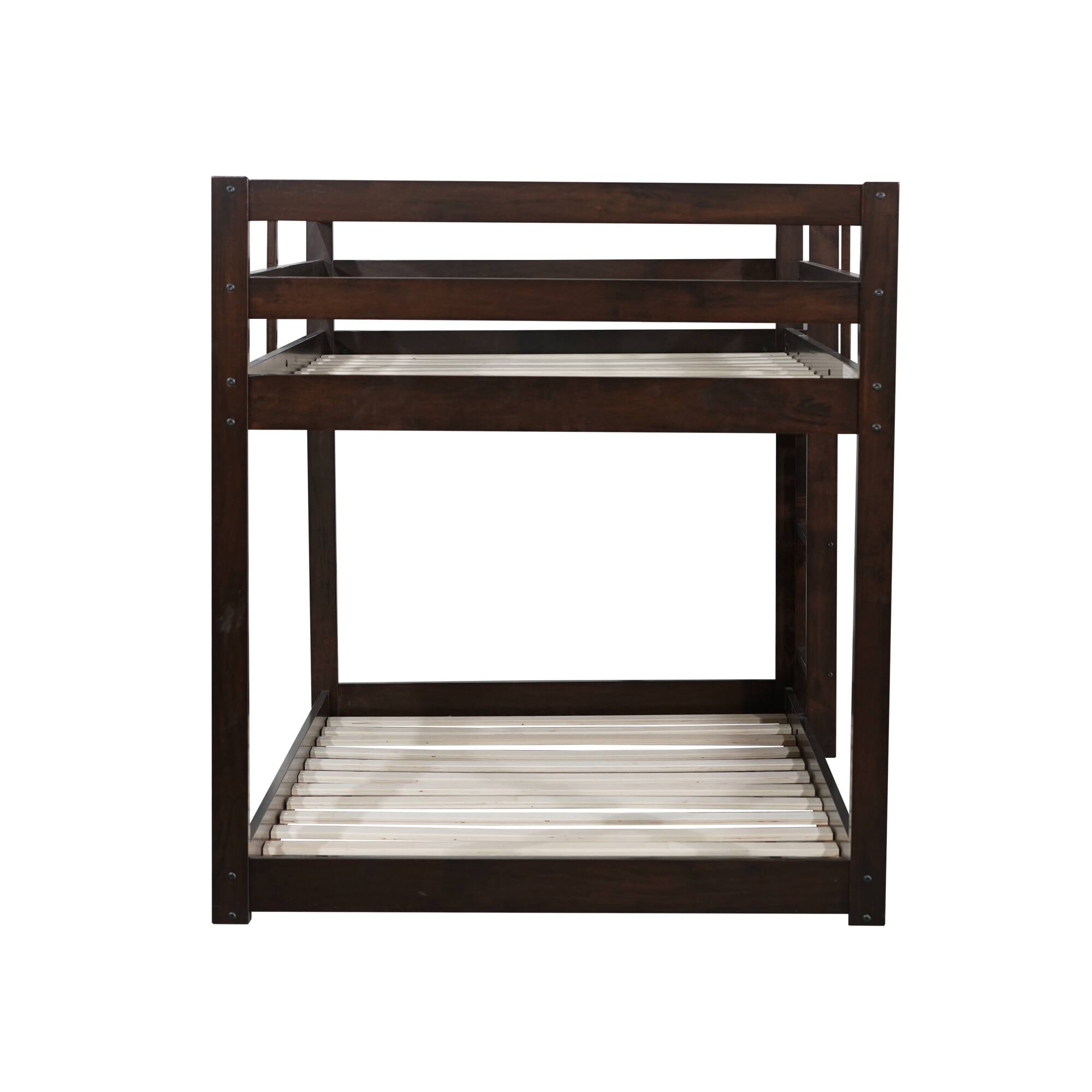 Alt View 1. GOODSILO - Solid Wood Twin Over Twin Floor Bunk Bed with Ladder and Strengthened Slats for Enhanced Stability - Espresso.