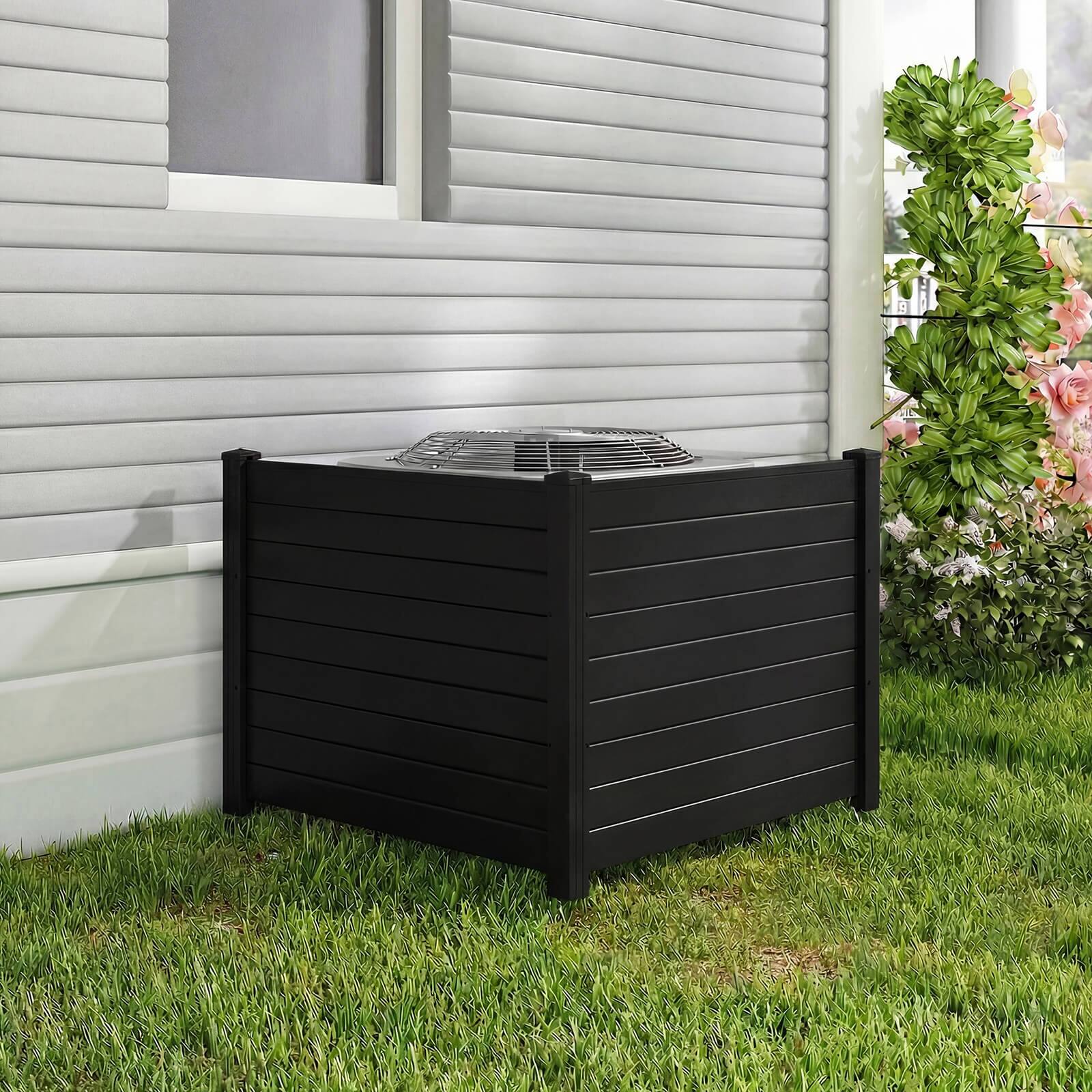 Alt View 1. Costway - 48"L x 37.5"H Air Conditioner Fence Screen Panel Kit w/ 20" Long Stakes - Black.