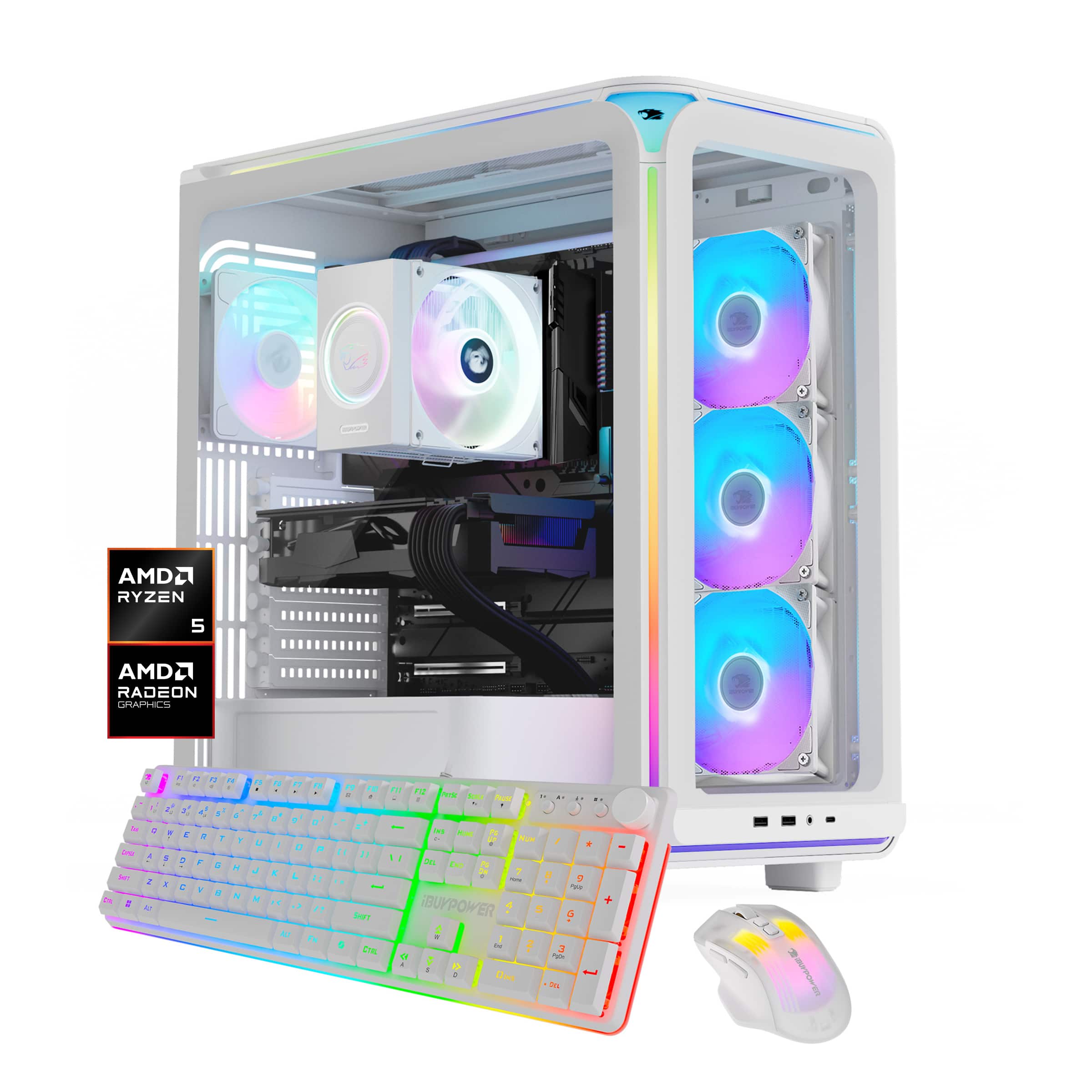 iBUYPOWER - Element Gaming Desktop PC-AMD Ryzen 5 8400F 2024 AMD Radeon RX 6500XT 4GB 16GB DDR5 RGB 1TB NVMe SSD Storage - White