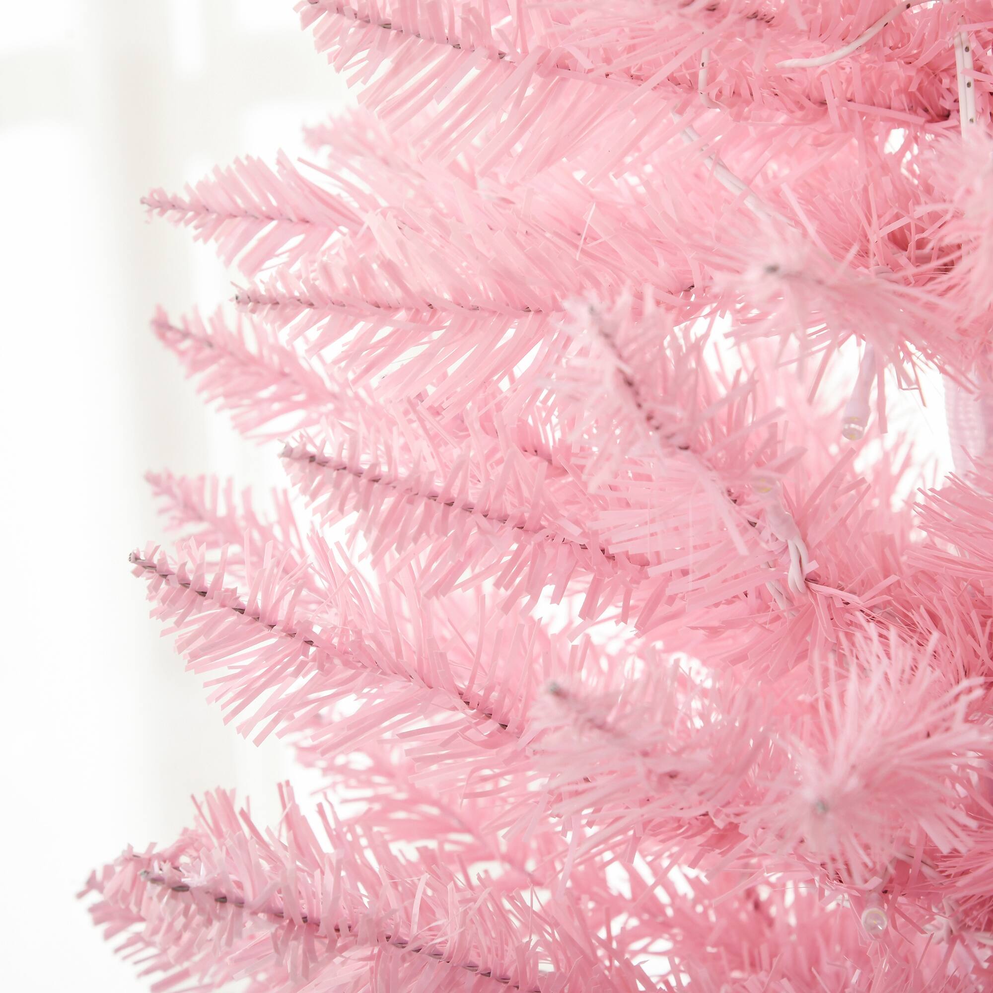Alt View 8. Homcom - Pre-Lit Slim Noble Fir Artificial Christmas Tree, 200 Warm White LEDs, 499 Tips - pink.
