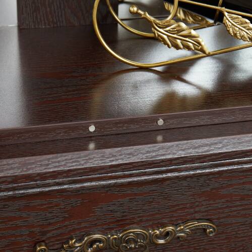 Left. LUCKY ONE - 25.98in Freestanding Lighted Glass Curio Cabinet with Drawer and Adjustable Shelves for Collectibles - Cherry.
