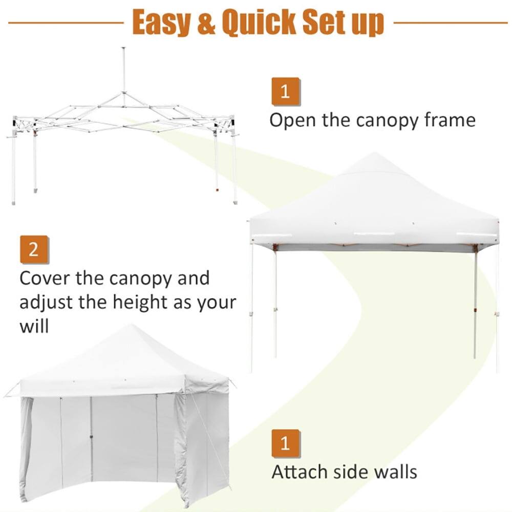 Easy & Quick Set up

1. Open the canopy frame

2. Cover the canopy and adjust the height as your will

1. Attach side walls