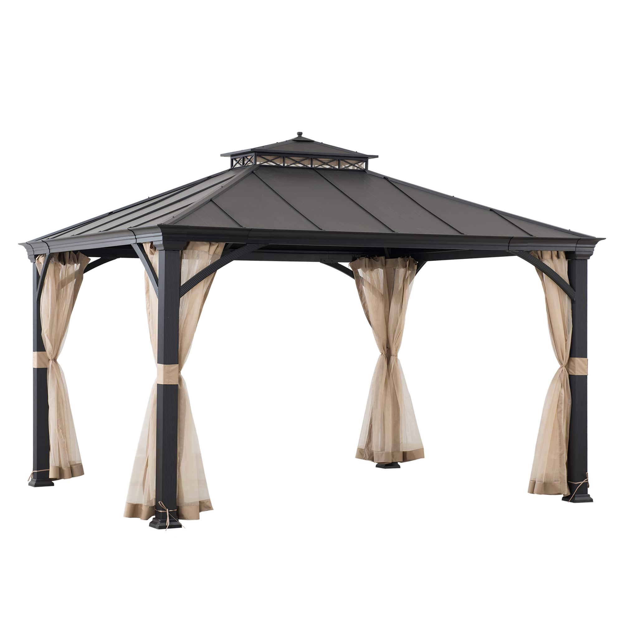SUNJOY - 10.5 ft. x 12.5 ft. Brown Steel Gazebo with 2-tier Hip Roof Hard Top - Black price history on PriceWatchPro