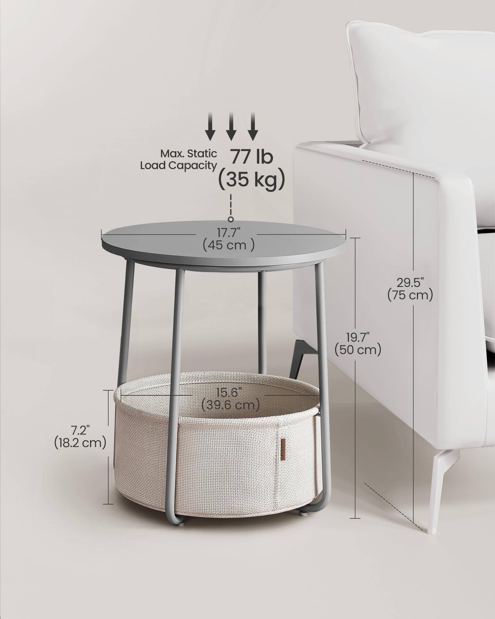 Max. Static Load Capacity: 77 lb (35 kg)

- Diameter: 17.7" (45 cm)
- Height: 29.5" (75 cm)
- Basket Height: 19.7" (50 cm)
- Basket Depth: 15.6" (39.6 cm)
- Basket Width: 7.2" (18.2 cm)