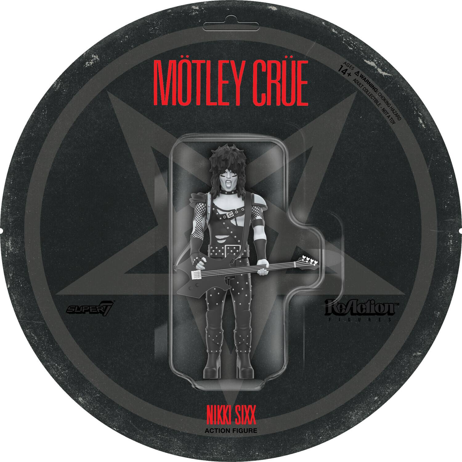 MOTLEY CRUE AGES 14+ ADULT WARNING CHOKING HAZARD NOT A TOY SUPER ACTION FIGURES NIKKI SIXX ACTION FIGURE