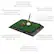 The image features a golf swing simulator with a golf ball and club on top of it. The simulator is equipped with 16 precisely tuned infrared sensors that track the club swing path. The premium, replaceable turf provides an incredibly realistic feel. The simulator also supports real clubs, foam balls, or no ball, and it can track your swing using a simple USB connection to your computer. The durable plastic housing stands up to your practice shots, making it a convenient and effective training tool for golf enthusiasts.