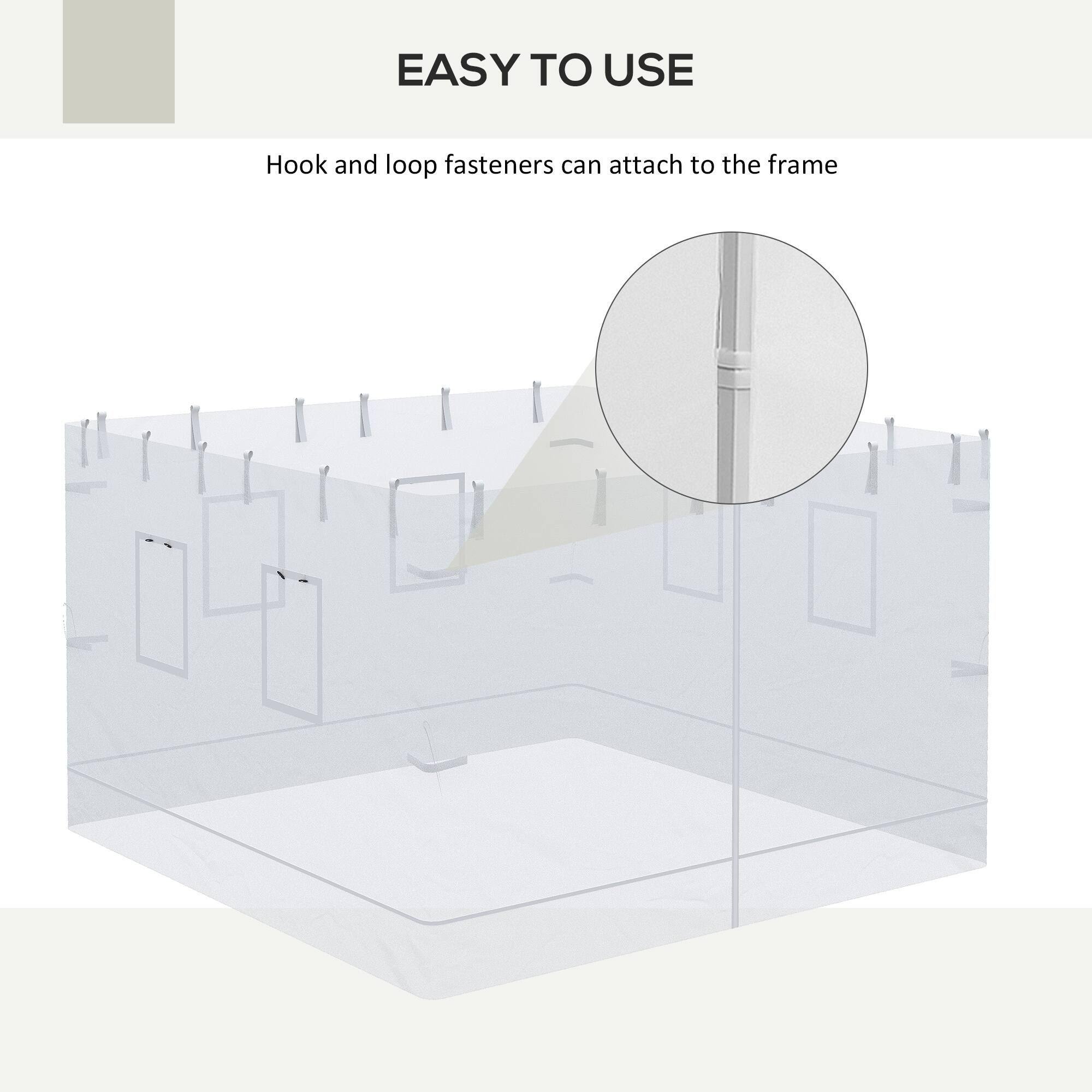 EASY TO USE

Hook and loop fasteners can attach to the frame