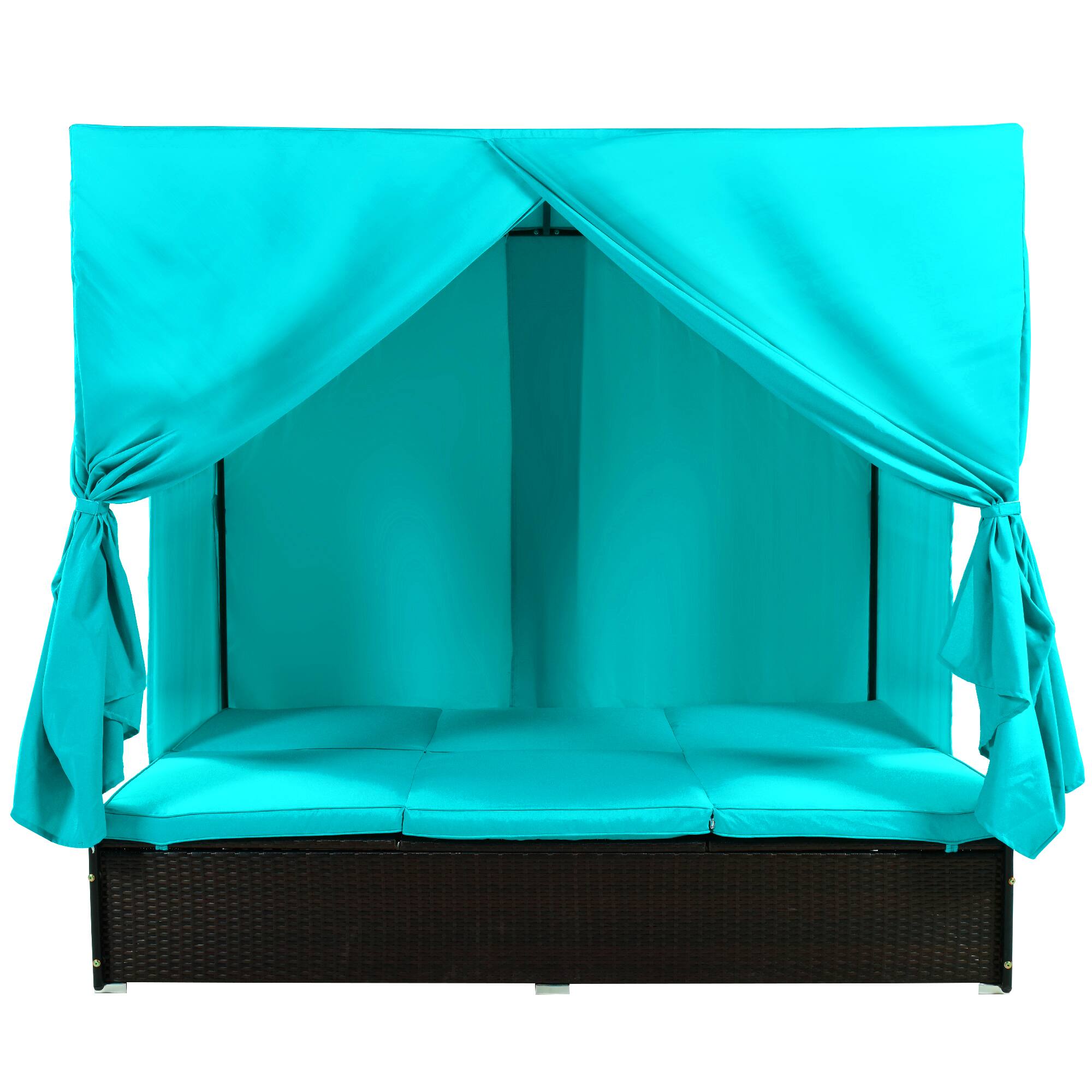Alt View 2. Mondawe - Outdoor Double Chaise Lounge Daybed with Curtains and Adjustable Backrest - Blue.