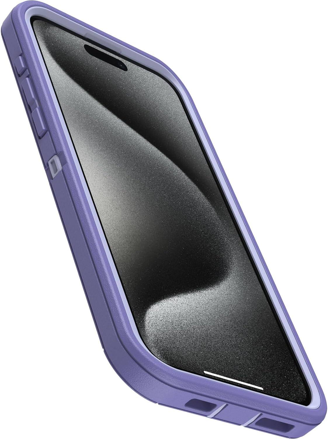 Angle. OtterBox - OtterBox - Defender Series Hard Shell For Apple iPhone 15 Pro Max - Mountain Majesty (Purple) - Mountain Majesty (Purple).