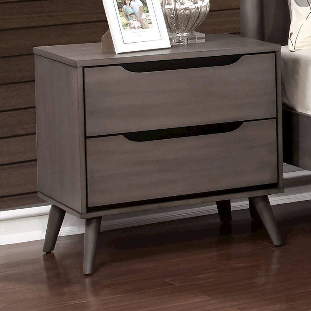 Alt View 2. Furniture of America - Belkor Mid-Century Modern Wood 2-Drawer Nightstand in Gray - Gray.