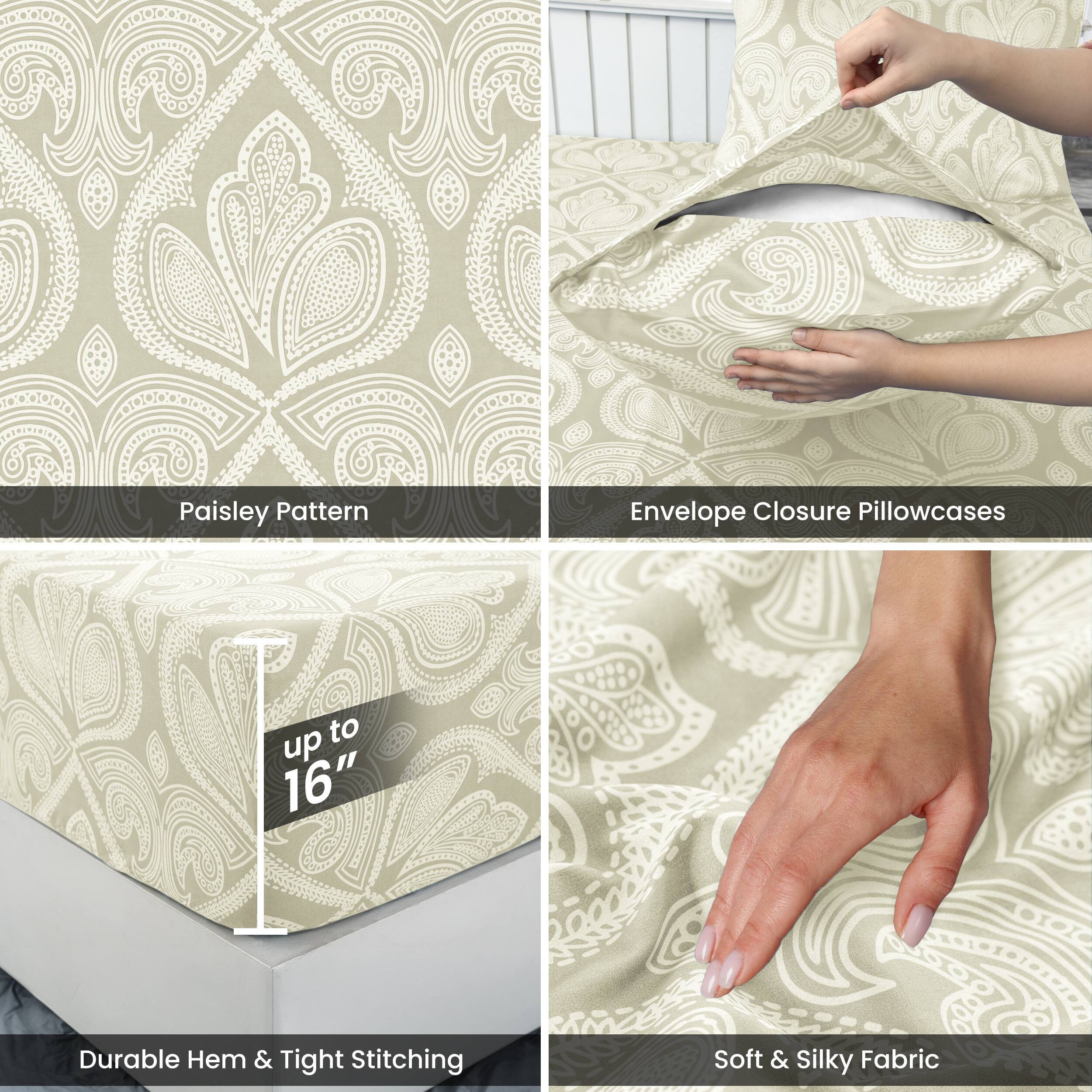 - Paisley Pattern
- Envelope Closure Pillowcases
- up to 16"
- Durable Hem & Tight Stitching
- Soft & Silky Fabric