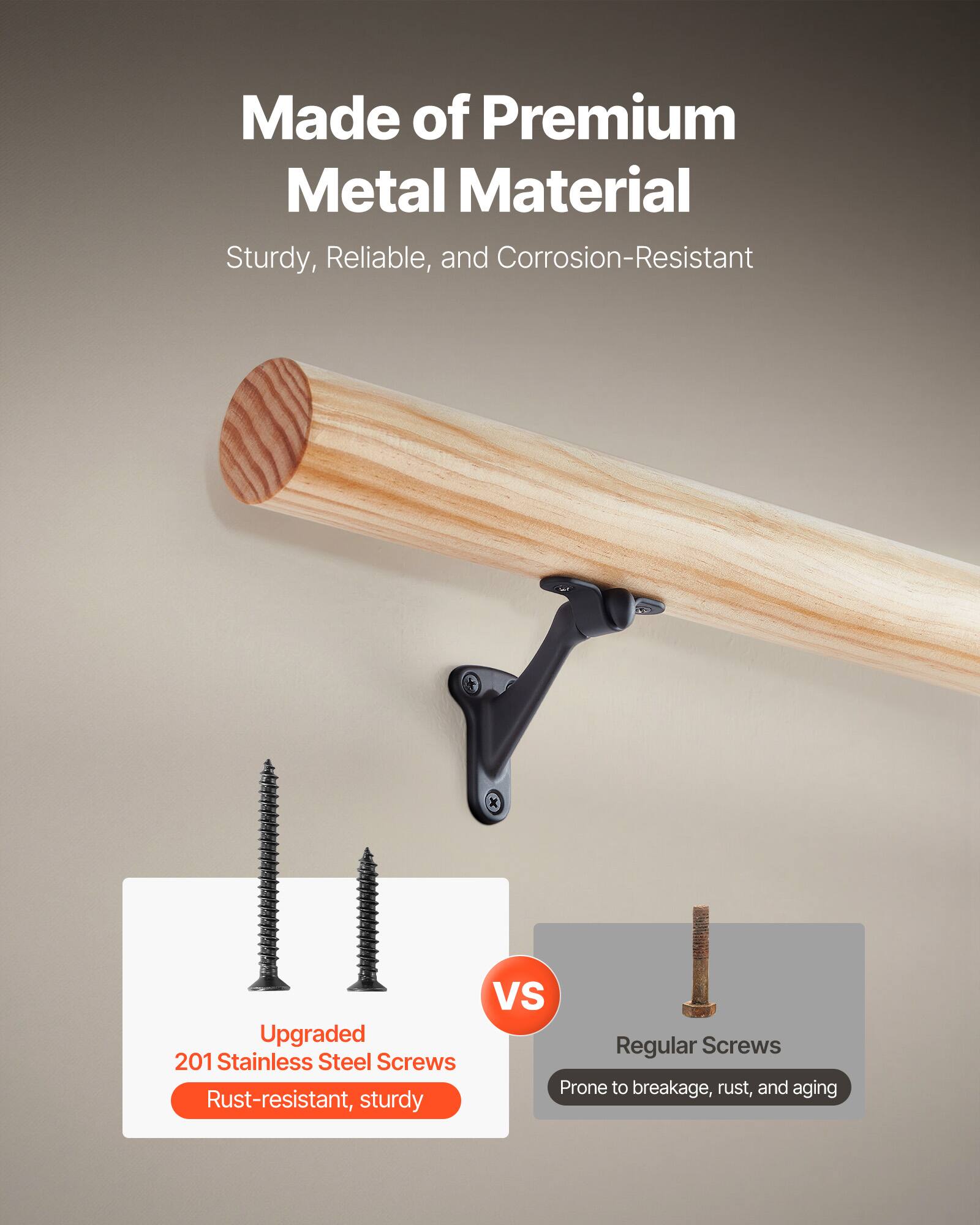 Made of Premium Metal Material  
Sturdy, Reliable, and Corrosion-Resistant  

Upgraded 201 Stainless Steel Screws  
Rust-resistant, sturdy  

VS  

Regular Screws  
Prone to breakage, rust, and aging