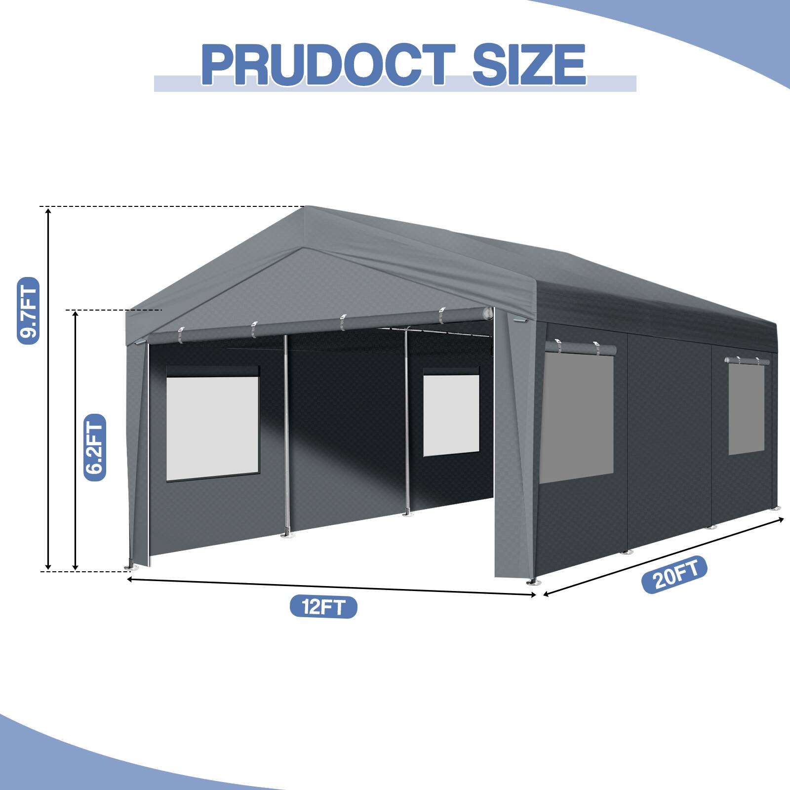 PRODUCT SIZE  
9.7FT 6.2FT 12FT 20FT