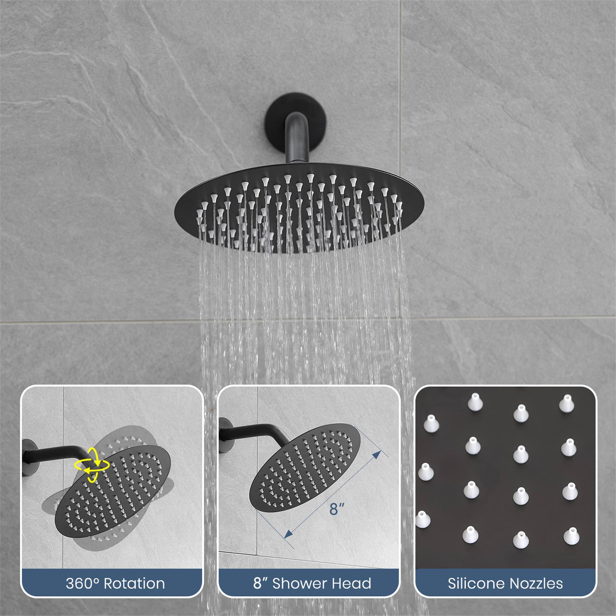 8" 360° Rotation 8" Shower Head Silicone Nozzles