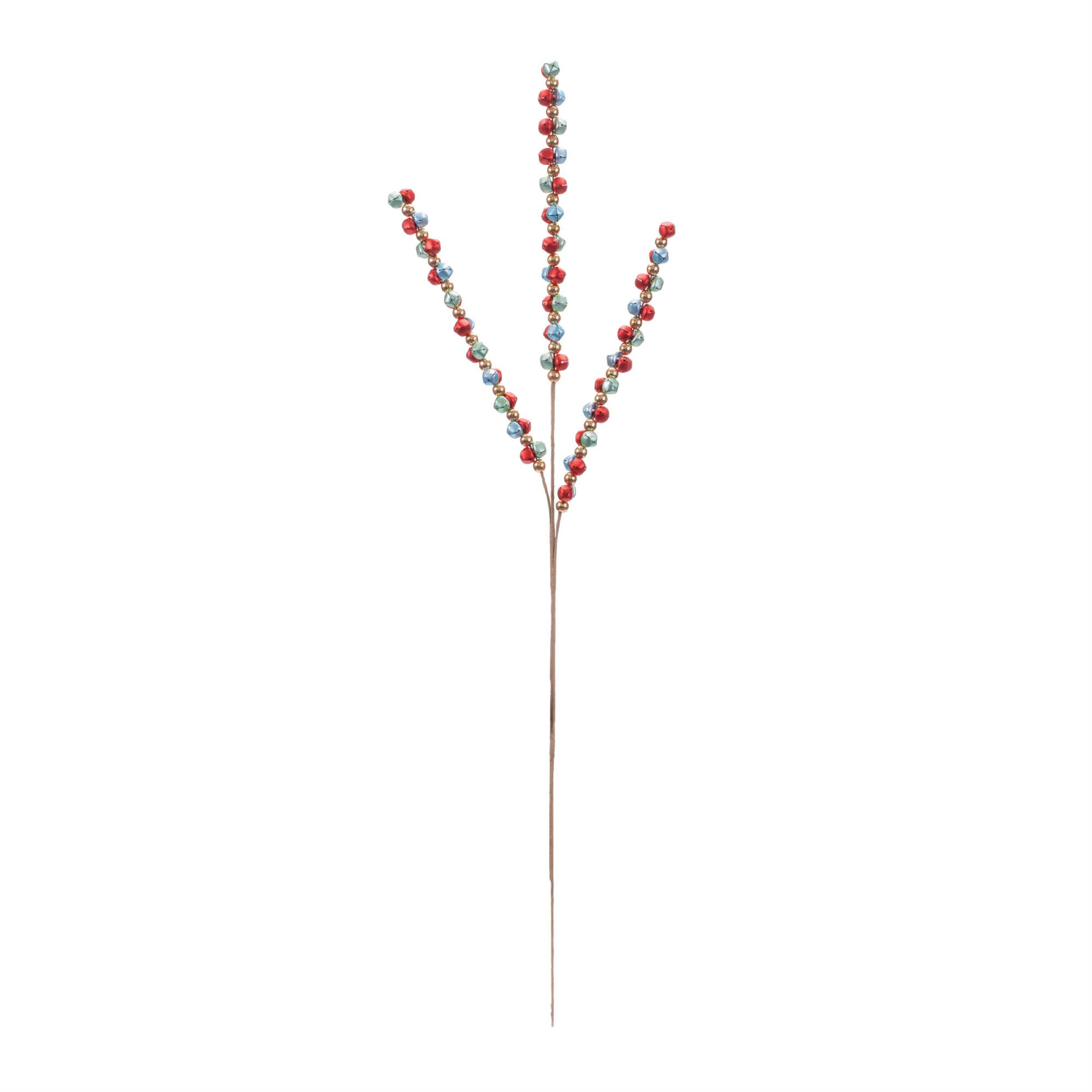 Angle. BreeBe - Metal Sleigh Bell Spray (Set of 6) - Red, Blue, Green.