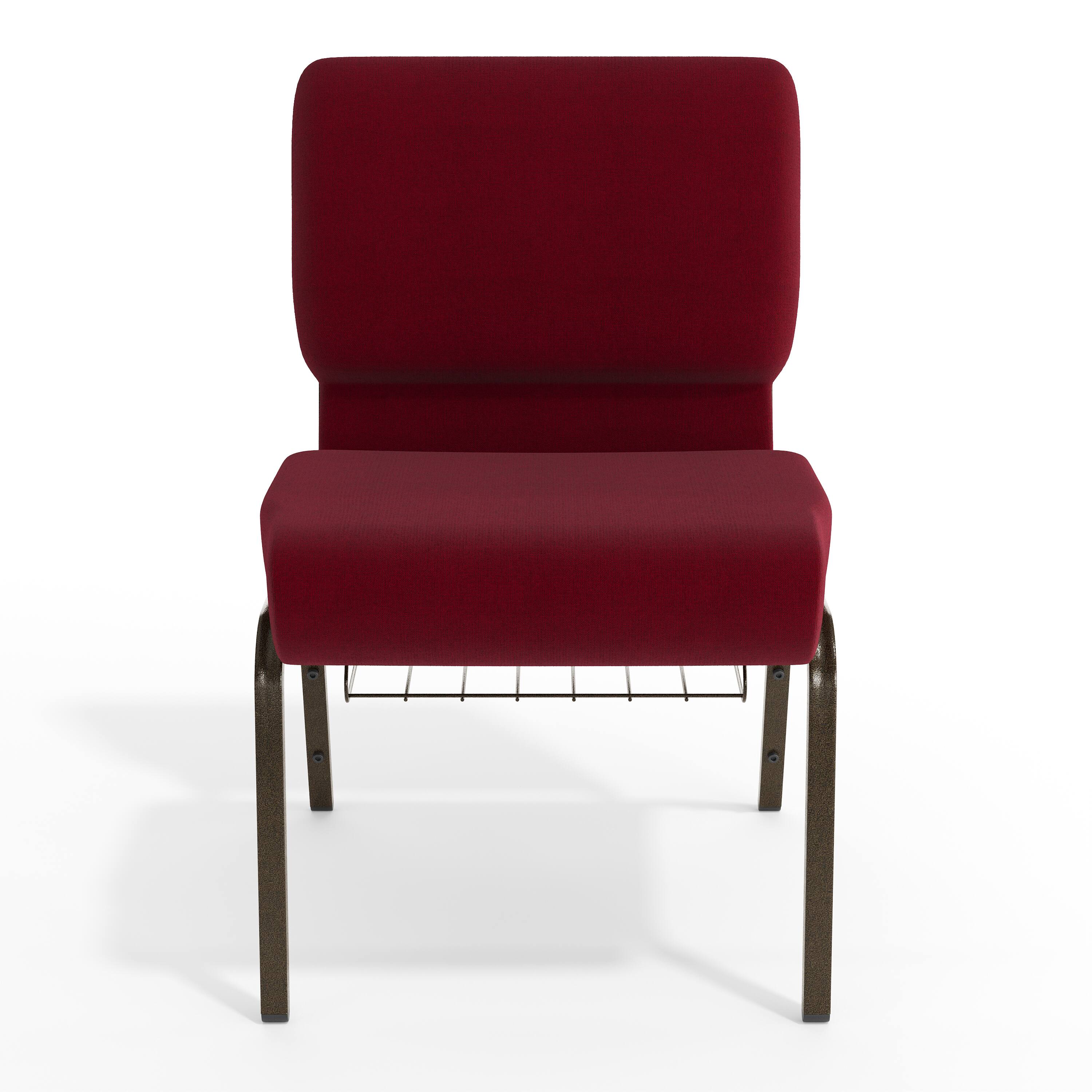 Alt View 9. Emma + Oliver - 21"W Church/Reception Guest Chair with Communion Cup Book Rack - Burgundy Fabric/Gold Vein Frame.