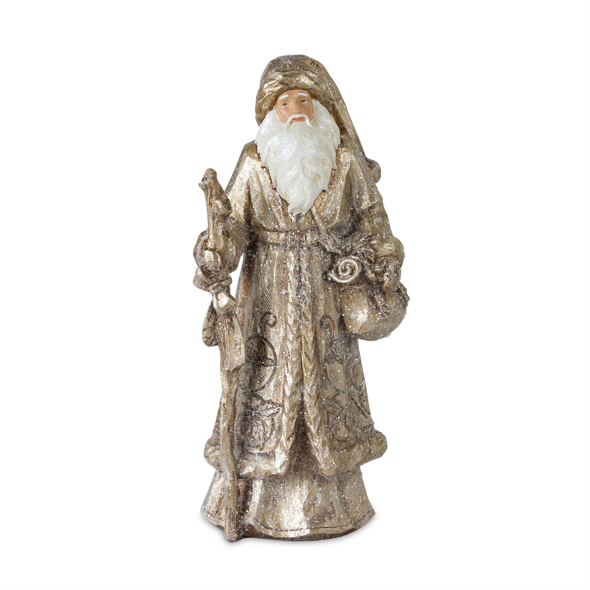 Left. BreeBe - Stone Woodland Santa with Gold Finish (Set of 3) - White, Gold, Champagne.