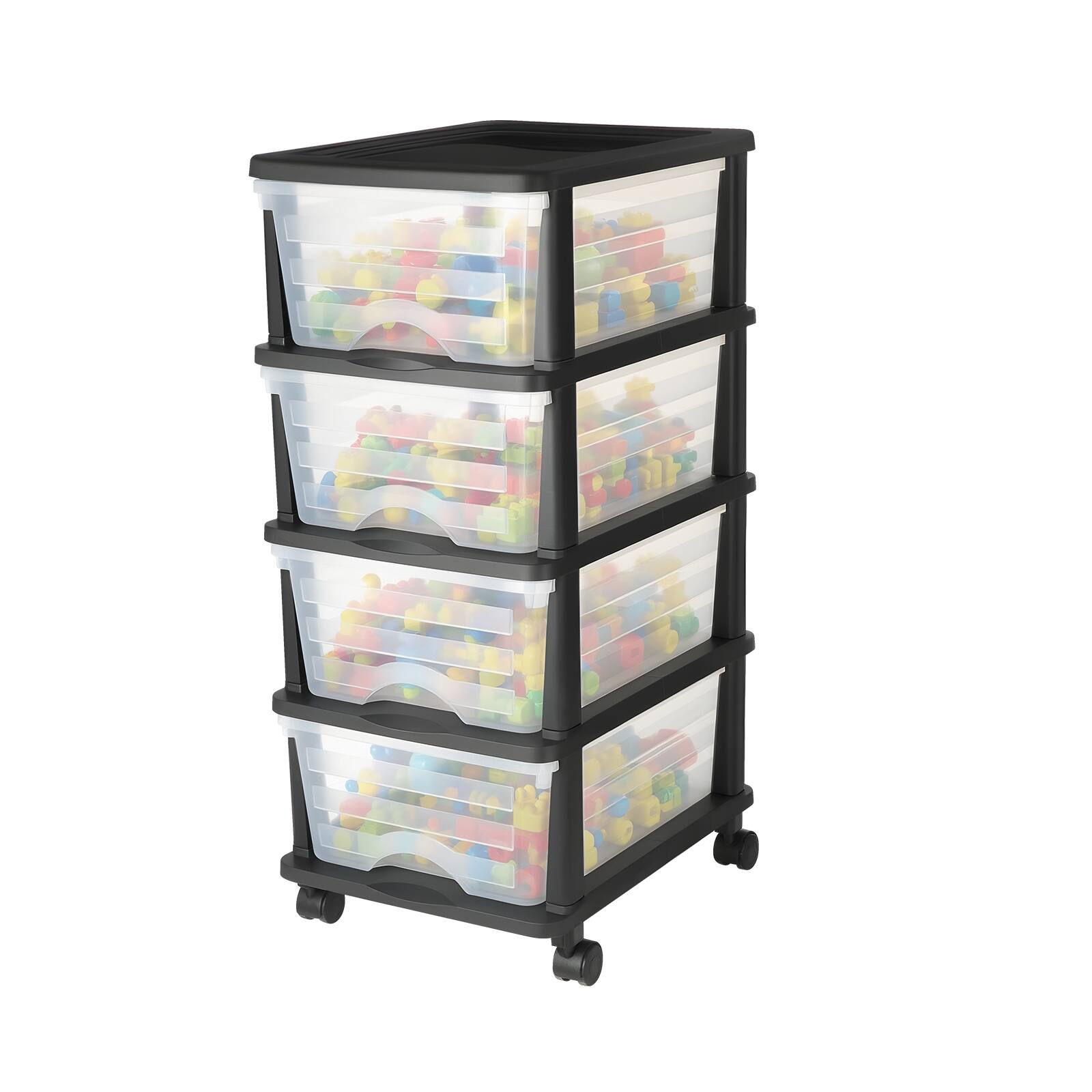 VEVOR - Plastic Storage Drawers Cart, 4 Drawers Storage Organizer with Wheels, Rolling Closet Organization and Storage Dividers - Black, transparent, white