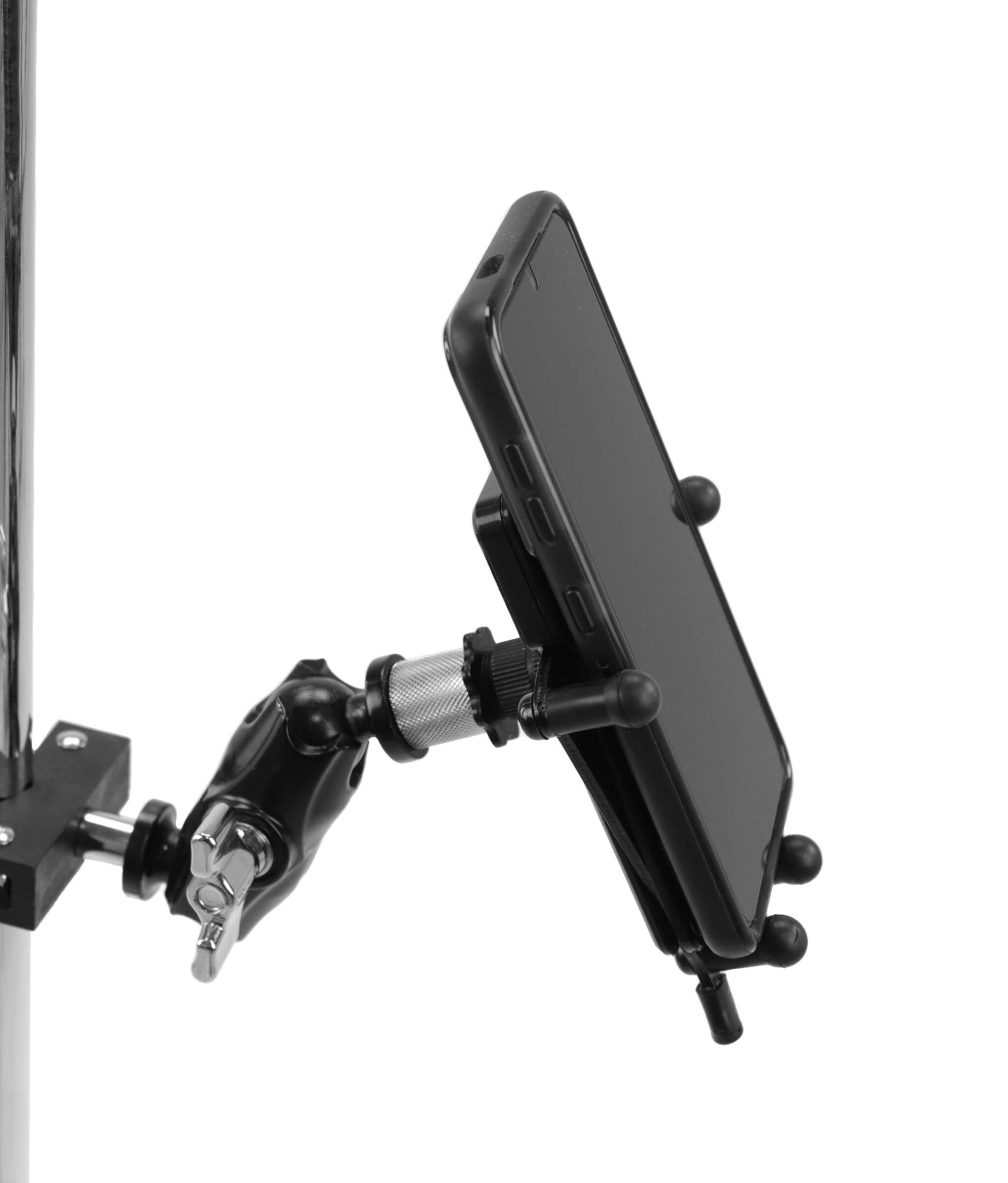 Back. Gibraltar Hardware - Dual-Adjust Smartphone Stand Mount for Boom or Music Stand, w/ Portrait/Landscape Positioning & Adjustable Viewing Angle - Black.