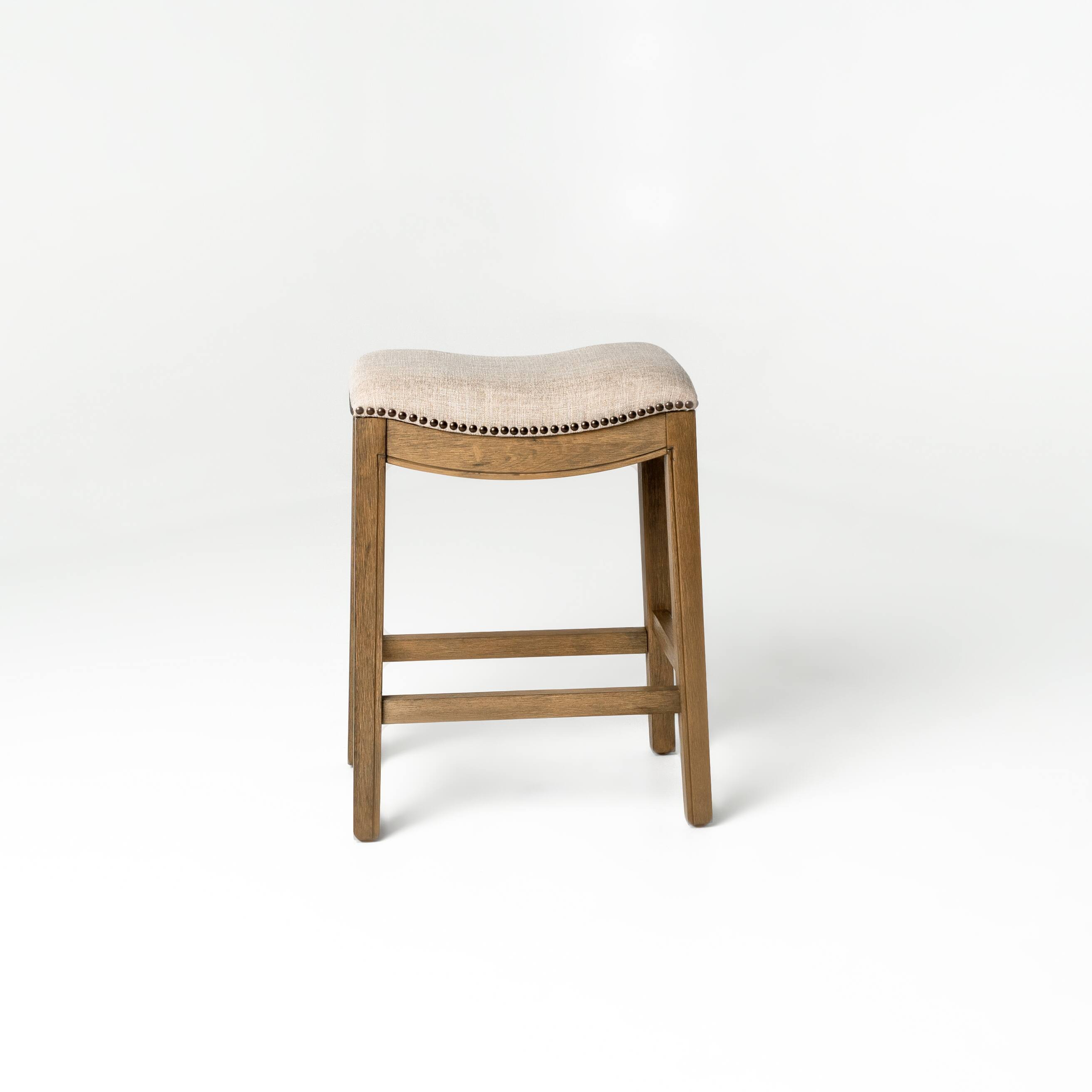 Angle. Maven Lane - 26" Adrien Saddle Counter Stool In Natural Wood Finish With Fabric Upholstery - Natural Wood.