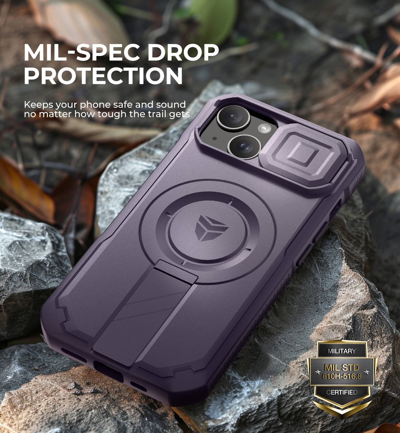 MIL-SPEC DROP PROTECTION  
Keeps your phone safe and sound no matter how tough the trail gets  

MILITARY  
MIL STD 810H-516.8 CERTIFIED
