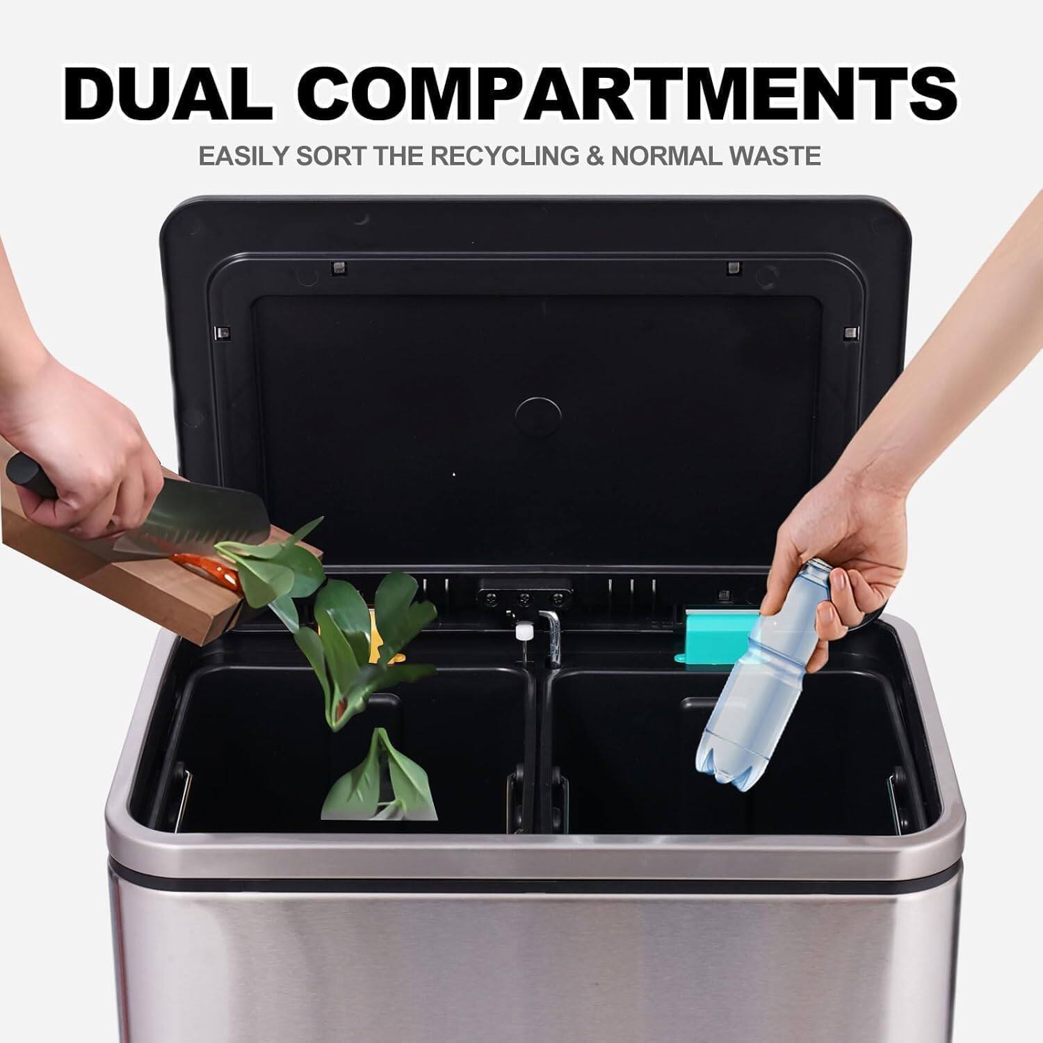 DUAL COMPARTMENTS  
EASILY SORT THE RECYCLING & NORMAL WASTE