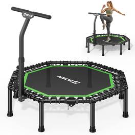 FED Fitness - BCAN 51" Octagonal Mini Trampoline, Max Load 450 LBS Fitness Trampoline with T-Adjustable Handle Bar - Green