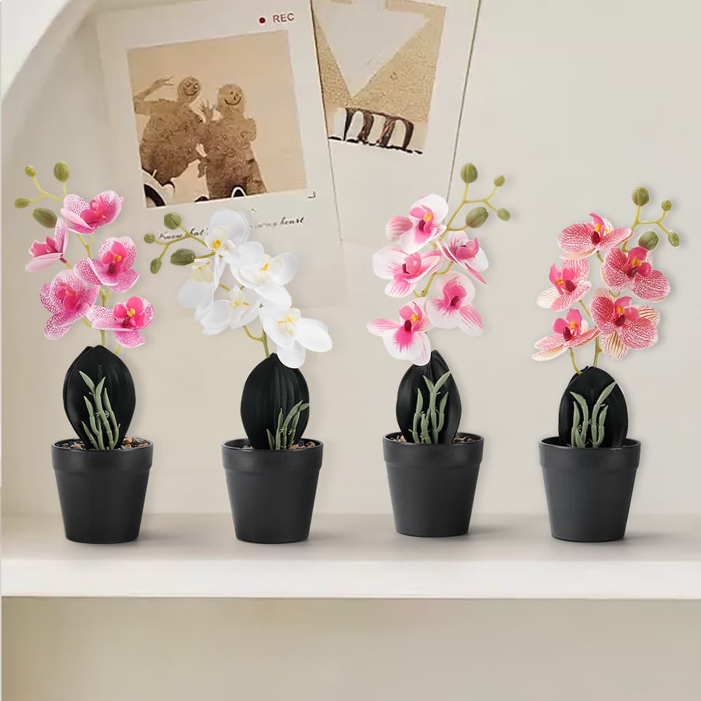 Oumilen - 4 Pack Small Artificial Potted Flowers for Outdoor Decor, Decorative Faux Flowers Decor with Pot, Fake Potted Flowers