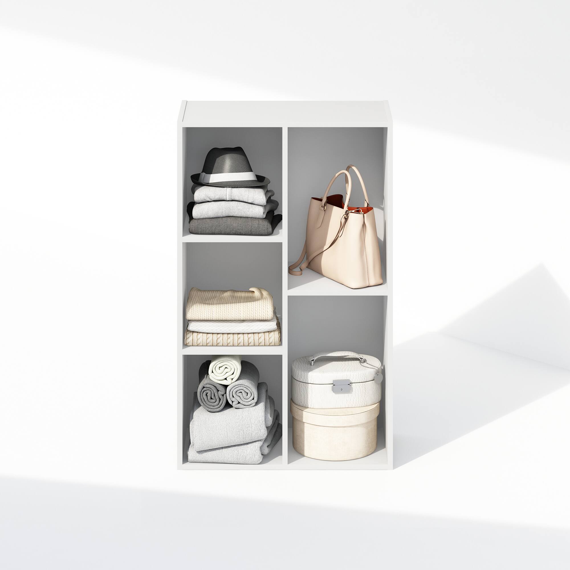 Alt View 4. Furinno - Reed 5-Cube Multipurpose Open Shelf Clothing & Closet Storage Organization - White.