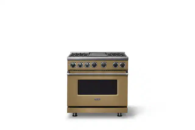 Front. Viking - 36 in. Wide 4 Burner Dual Fuel Sealed Burner Range with Griddle-Golden Hour-LP - Golden Hour.