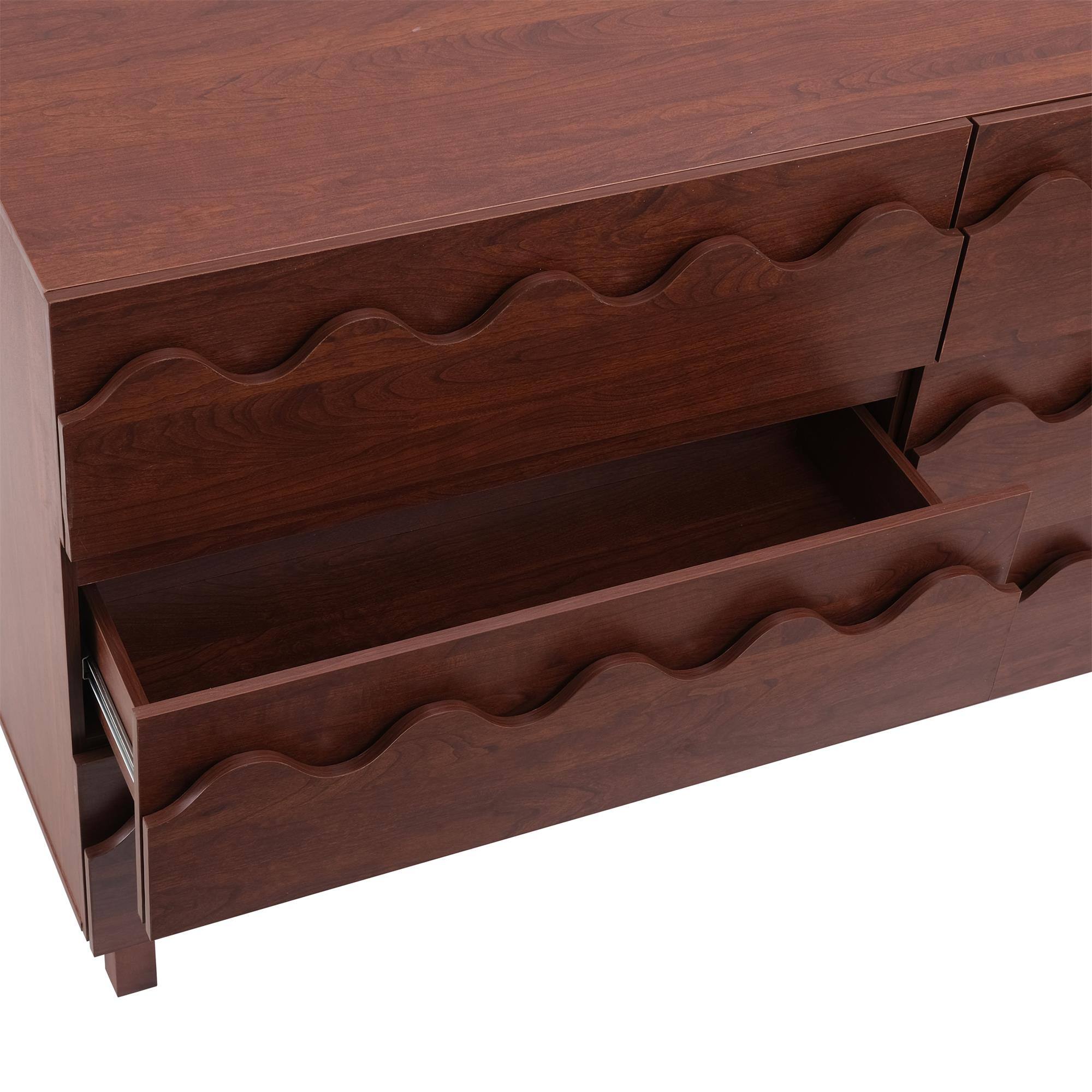 Alt View 7. Boyel Living - Walnut Modern 6 Drawer Dresser 60-in L x 18-in W x 33-in H Chest of Drawers with Solid Wood Legs for Bedroom Living Room - Walnut.