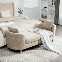 Ropilly - 77.17" Modern Upholstered End of Bed Bench, Chenille Chaise Lounge Couch with Armrests - Wheat