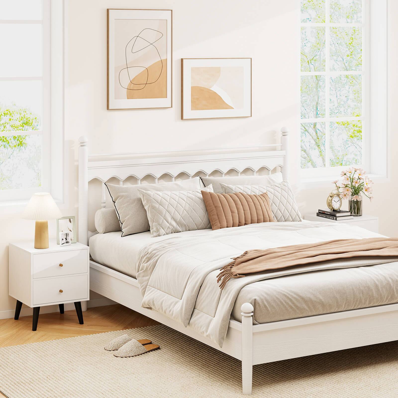 Alt View 5. Costway - Costway Nightstand with 2 Drawer with Storage, Small Accent Table with Golden Knobs - White,Black.