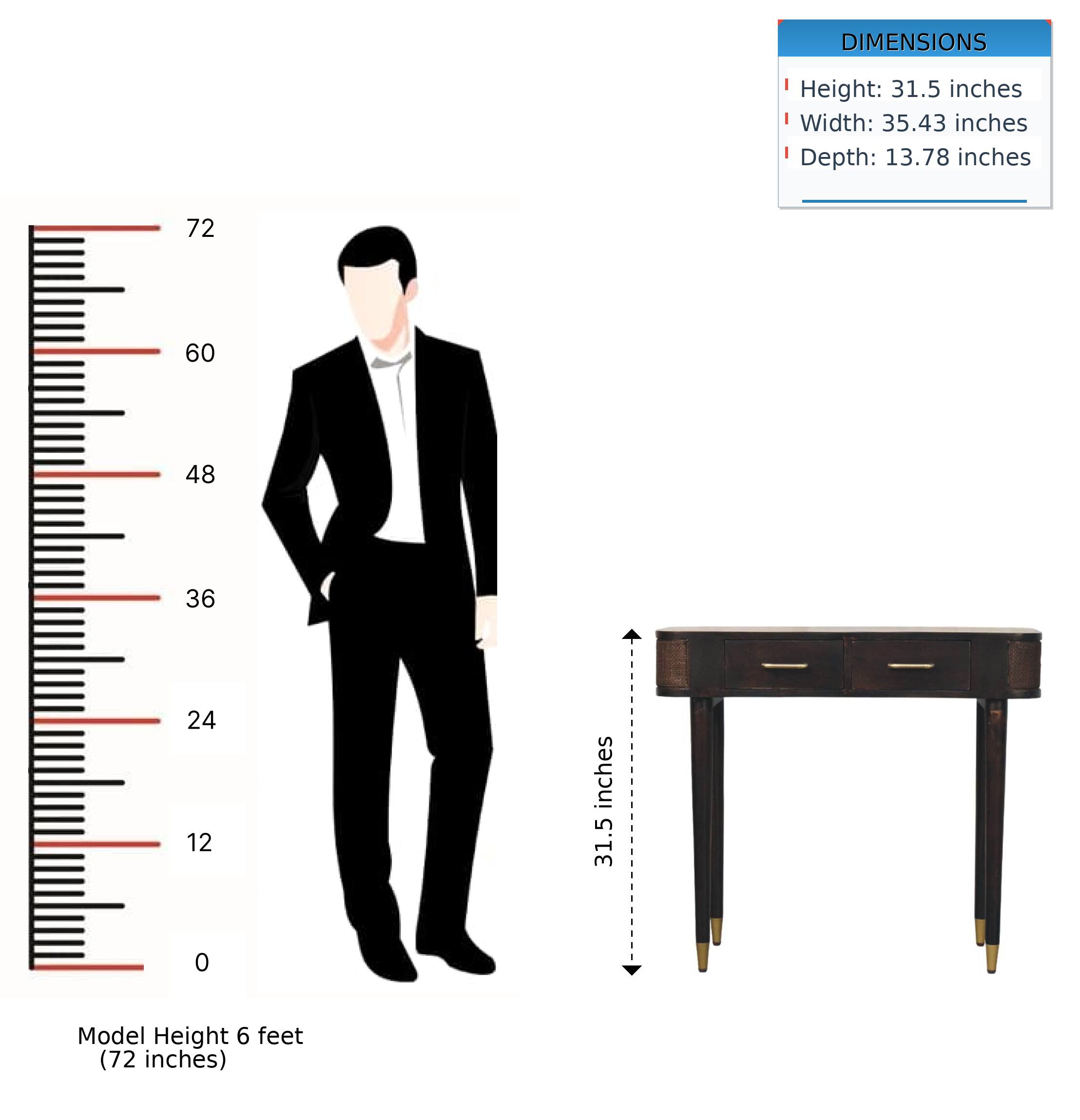 DIMENSIONS  
- Height: 31.5 inches  
- Width: 35.43 inches  
- Depth: 13.78 inches  

Model Height: 6 feet (72 inches)