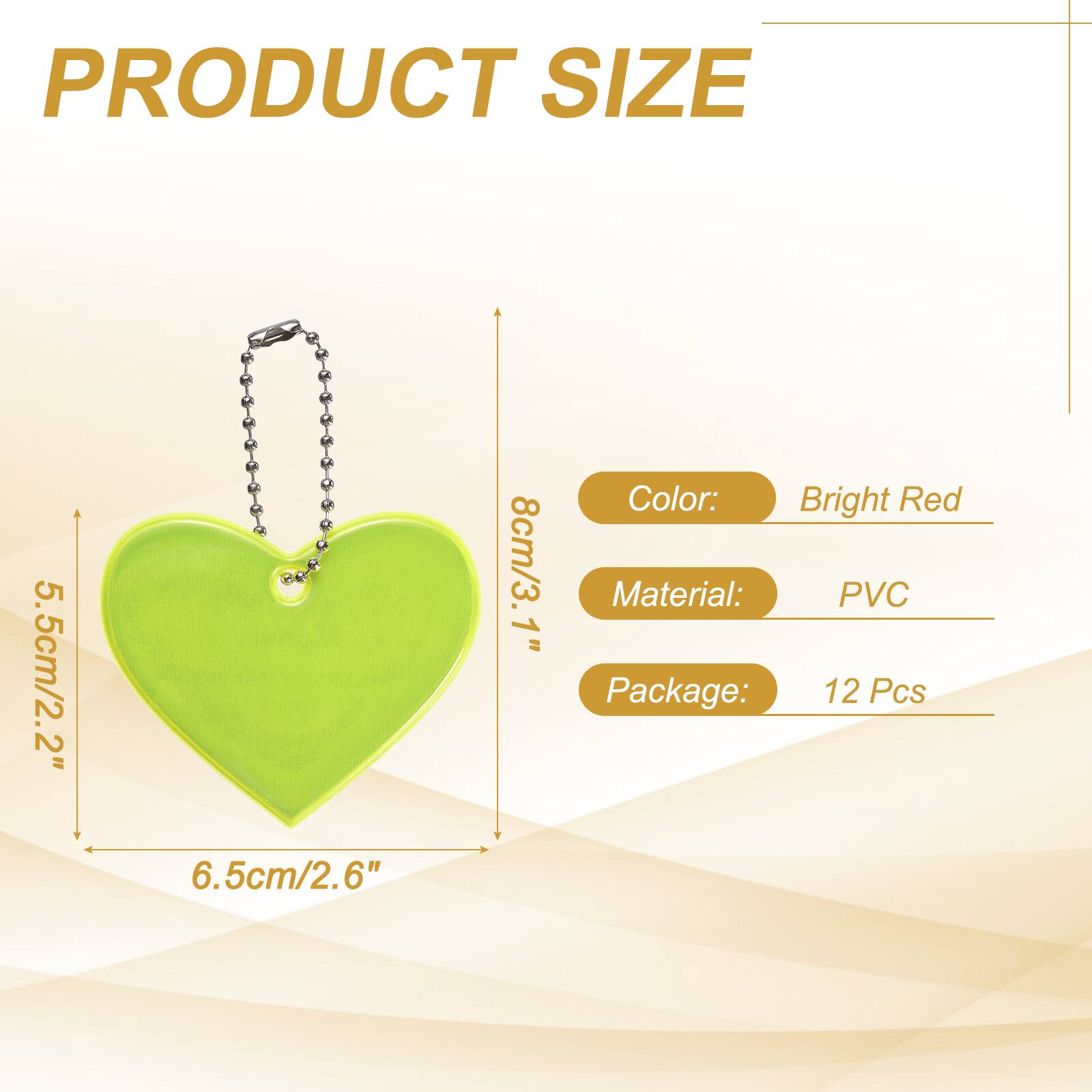 PRODUCT SIZE  
5.5cm/2.2"  
6.5cm/2.6"  
8cm/3.1"  
Color: Bright Red  
Material: PVC  
Package: 12 Pcs