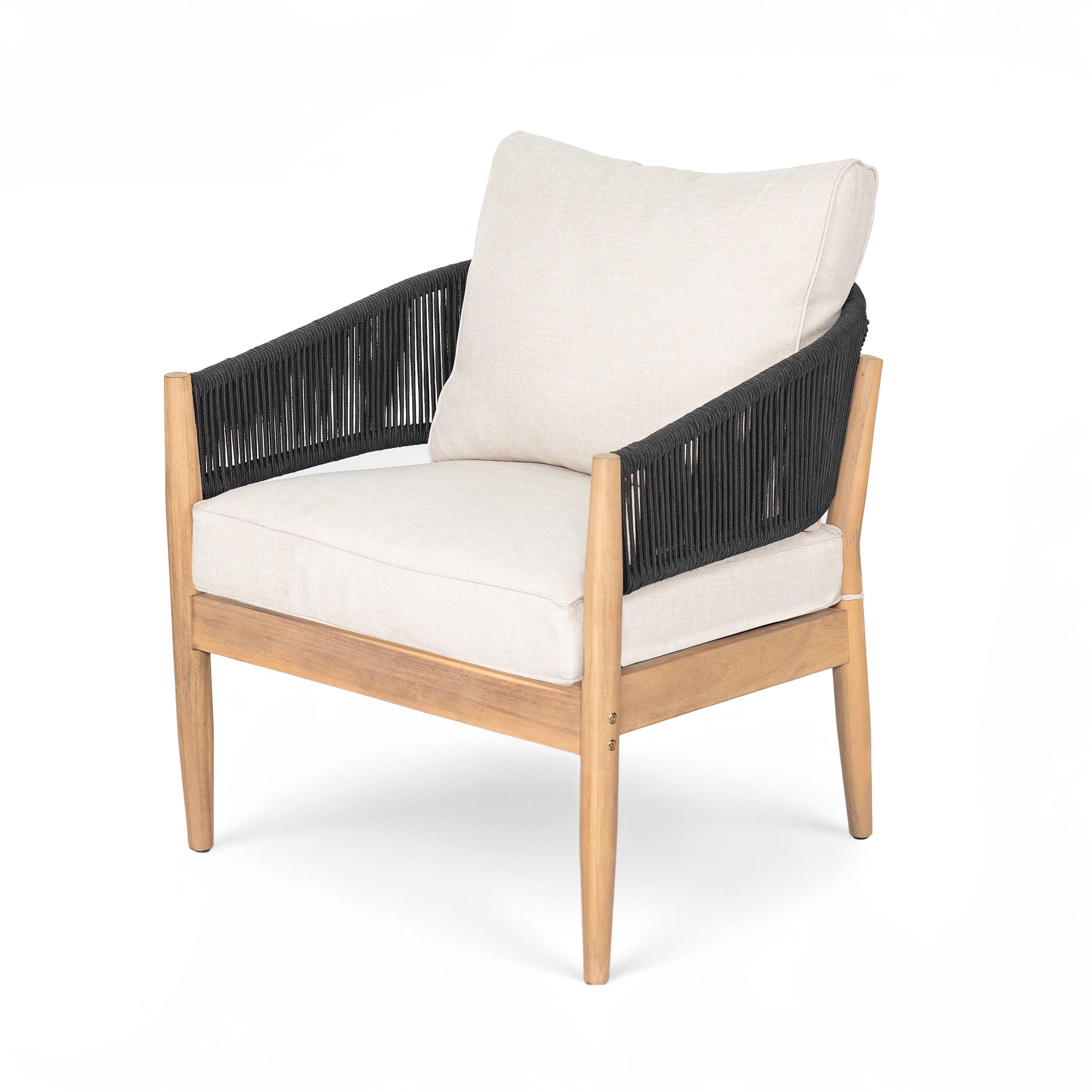 Alt View 5. Mondawe - 4 Piece Outdoor Patio Acacia Wood Chat Set with Cushion - Beige+Black.