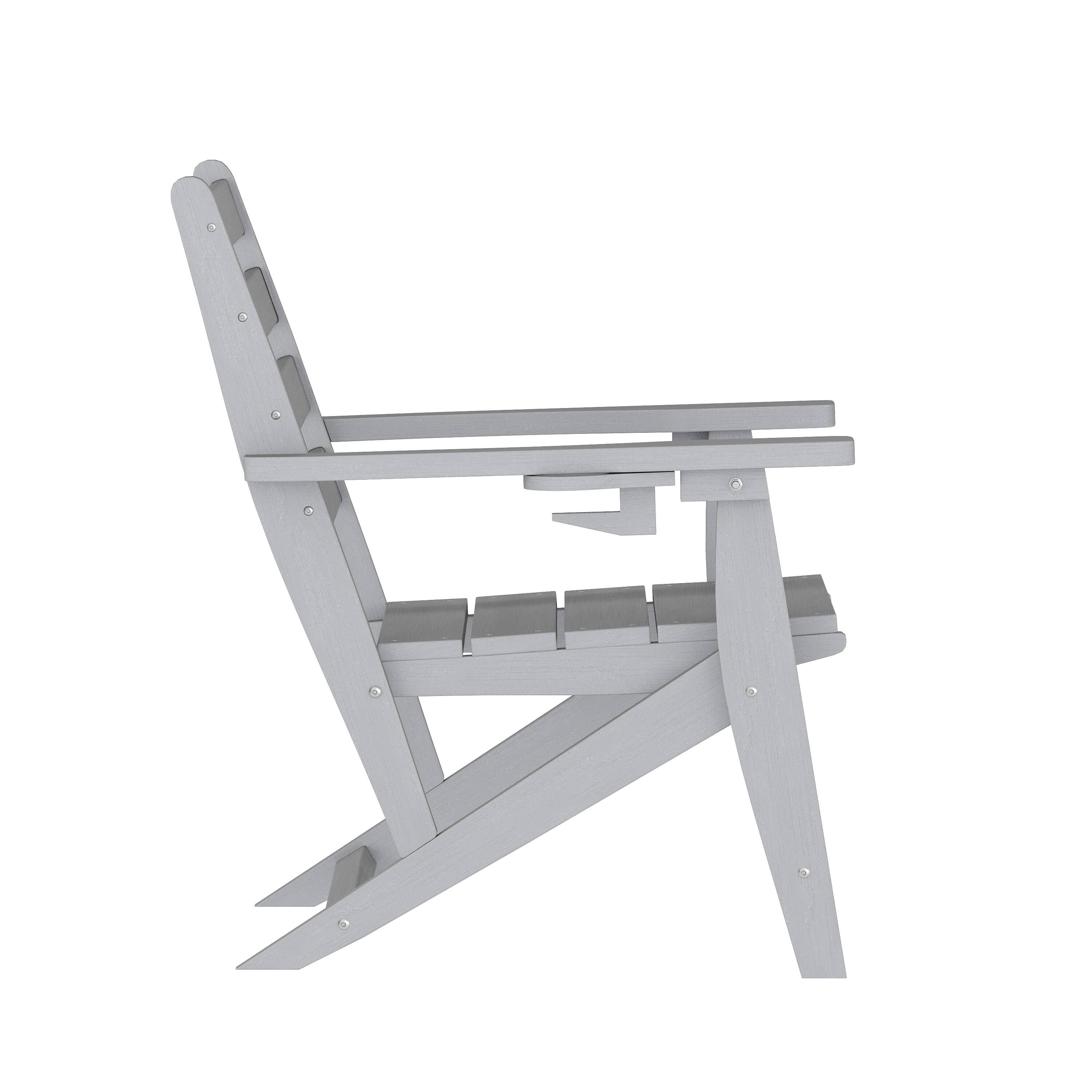 Alt View 7. Emma + Oliver - Arcata Adirondack Dining Chair with Fold Out Cup Holder, Weather Resistant Recycled HDPE Adirondack Chair - Gray.