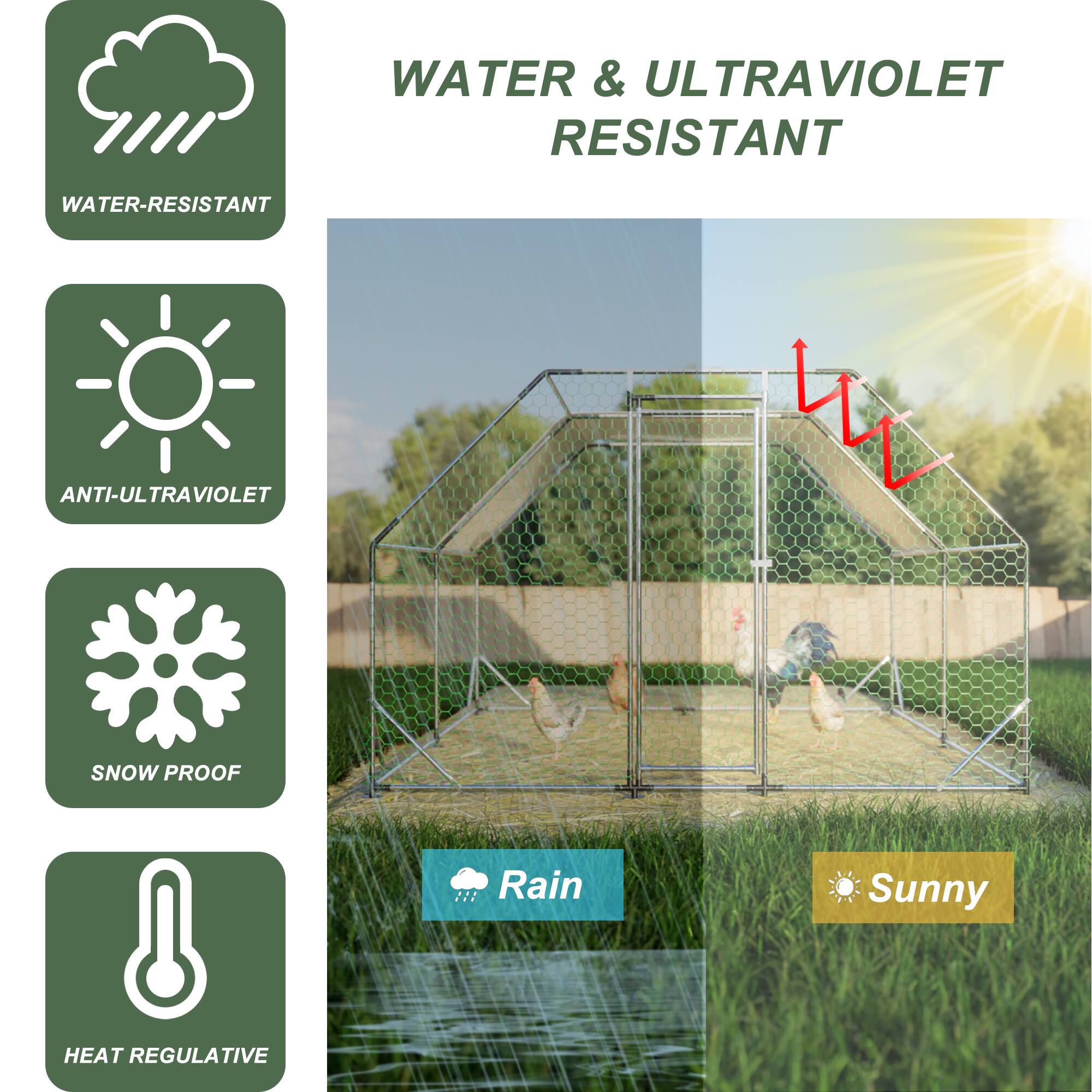 WATER & ULTRAVIOLET RESISTANT  
WATER-RESISTANT  
ANTI-ULTRAVIOLET  
SNOW PROOF  
HEAT REGULATIVE