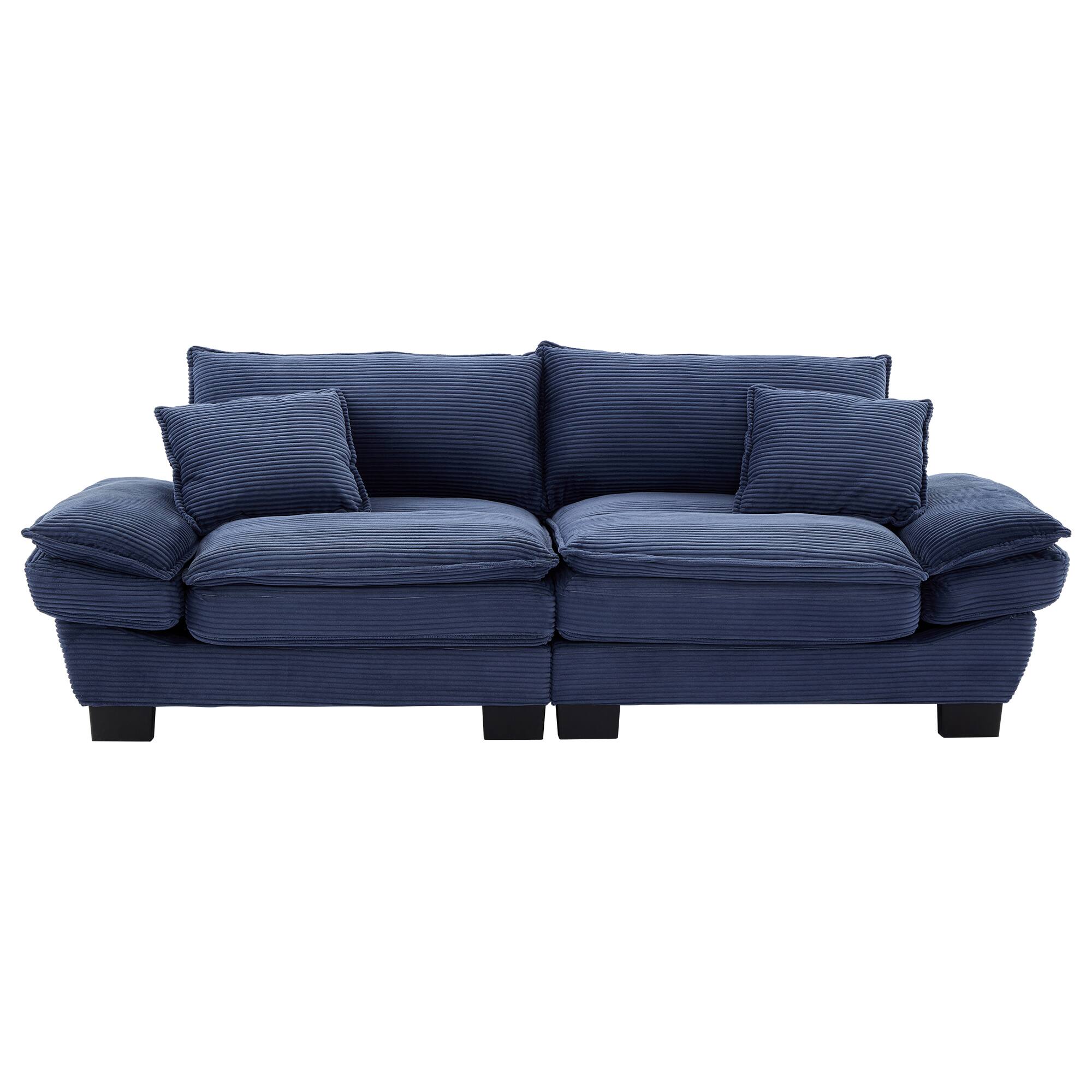Angle. Tiramisubest - Corduroy Couch Loveseat Sofa with Pillows,Comfy Upholstered Deep Seat Sofa for Bedroom,Living Room,Office-Blue - Blue.