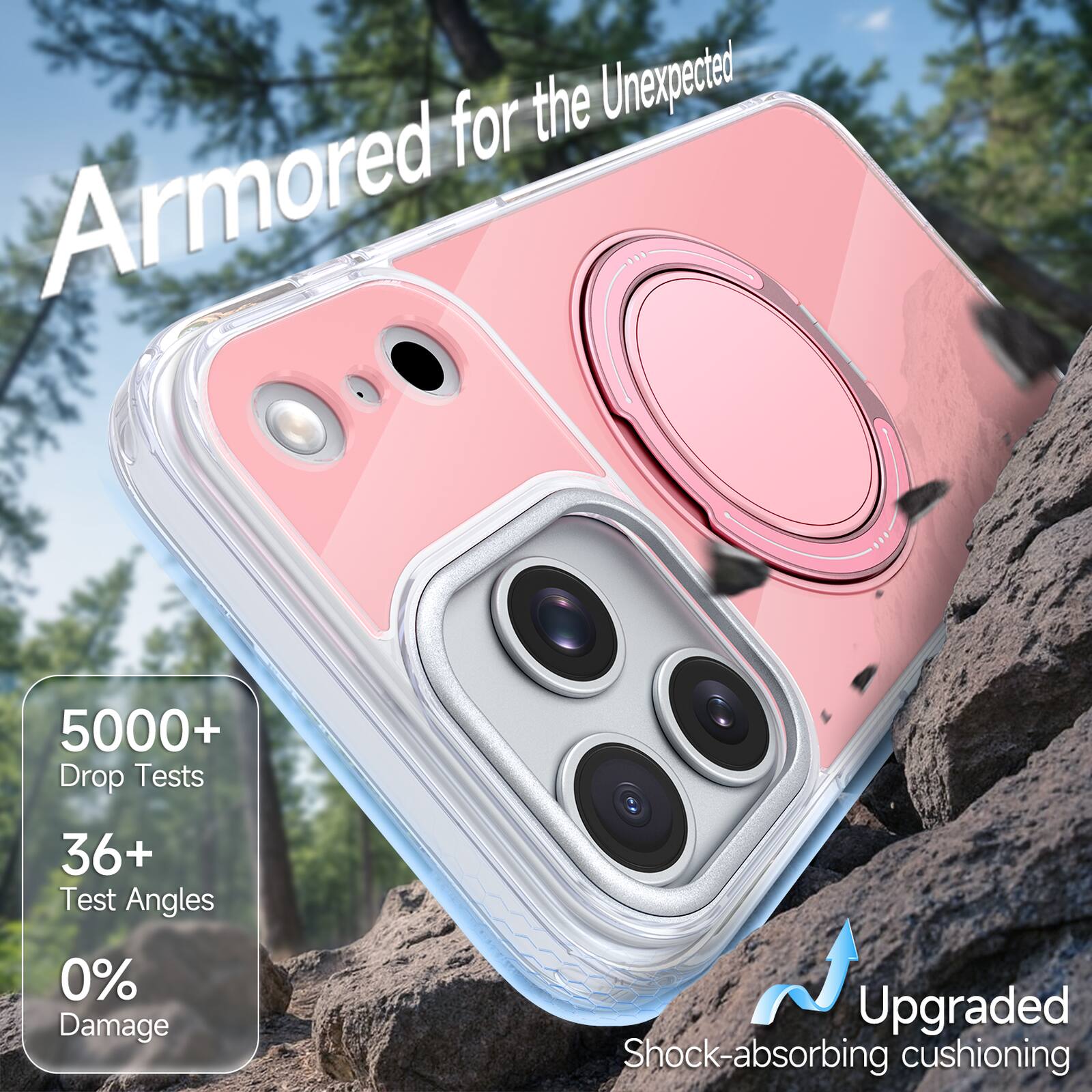 Armed for the Unexpected

5000+ Drop Tests  
36+ Test Angles  
0% Damage  
Upgraded Shock-absorbing cushioning